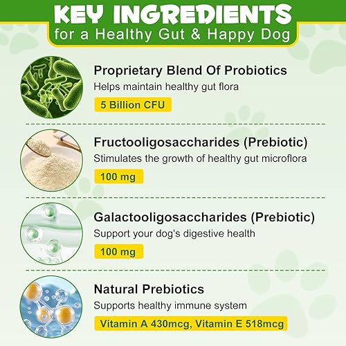 Miniatura 6 de Probióticos para perros - Polvo probiótico con 5 mil millones de UFC y prebióticos, fórmula de 12 cepas para salud digestiva y alivio de la diarrea,