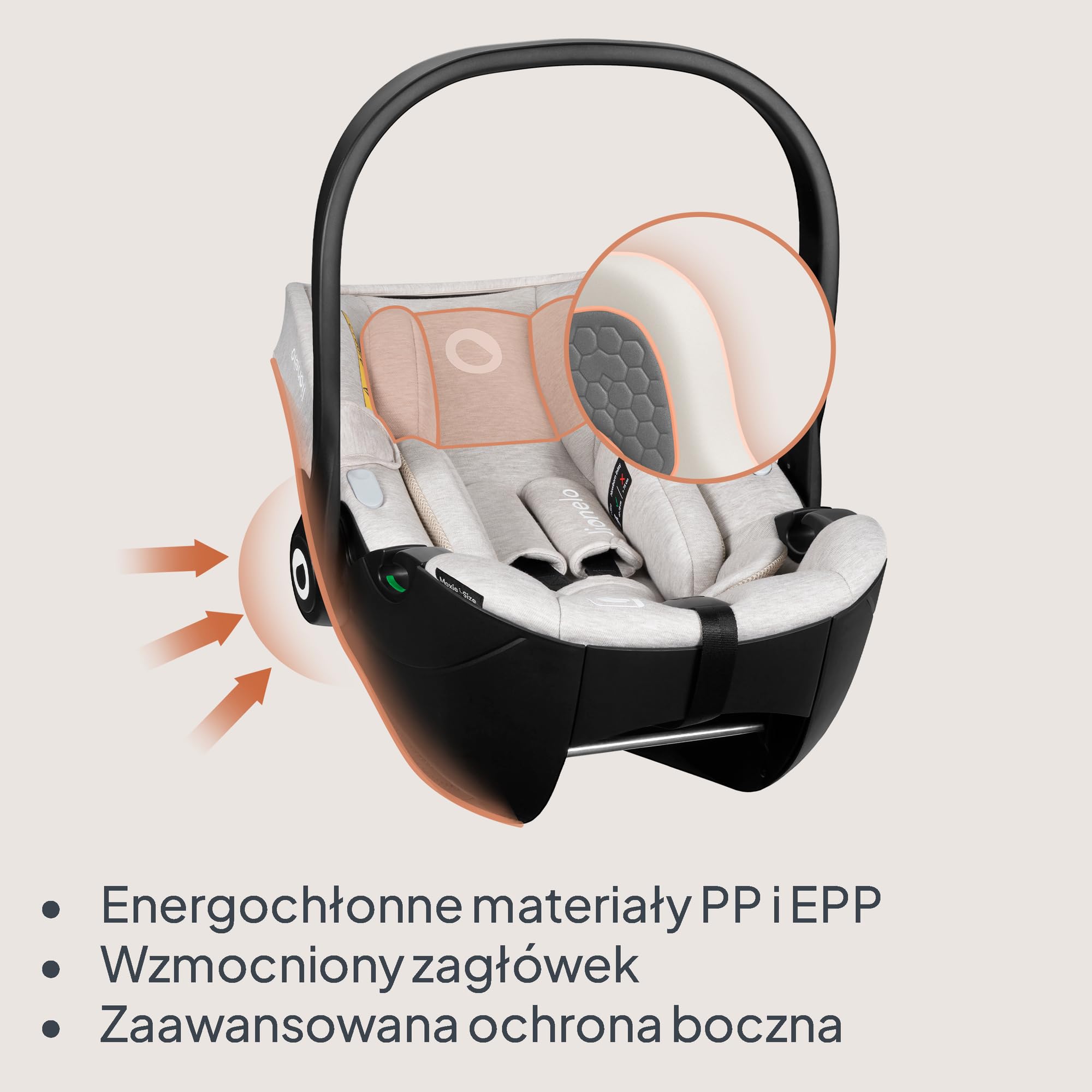 Lionelo Moxie i-Size SET fotelik dziecięcy z podstawą, 40-87 cm, mocowanie ISOFIX i podpórka, ochrona boczna, regulacja zagłówka, wkładka Dri-Seat