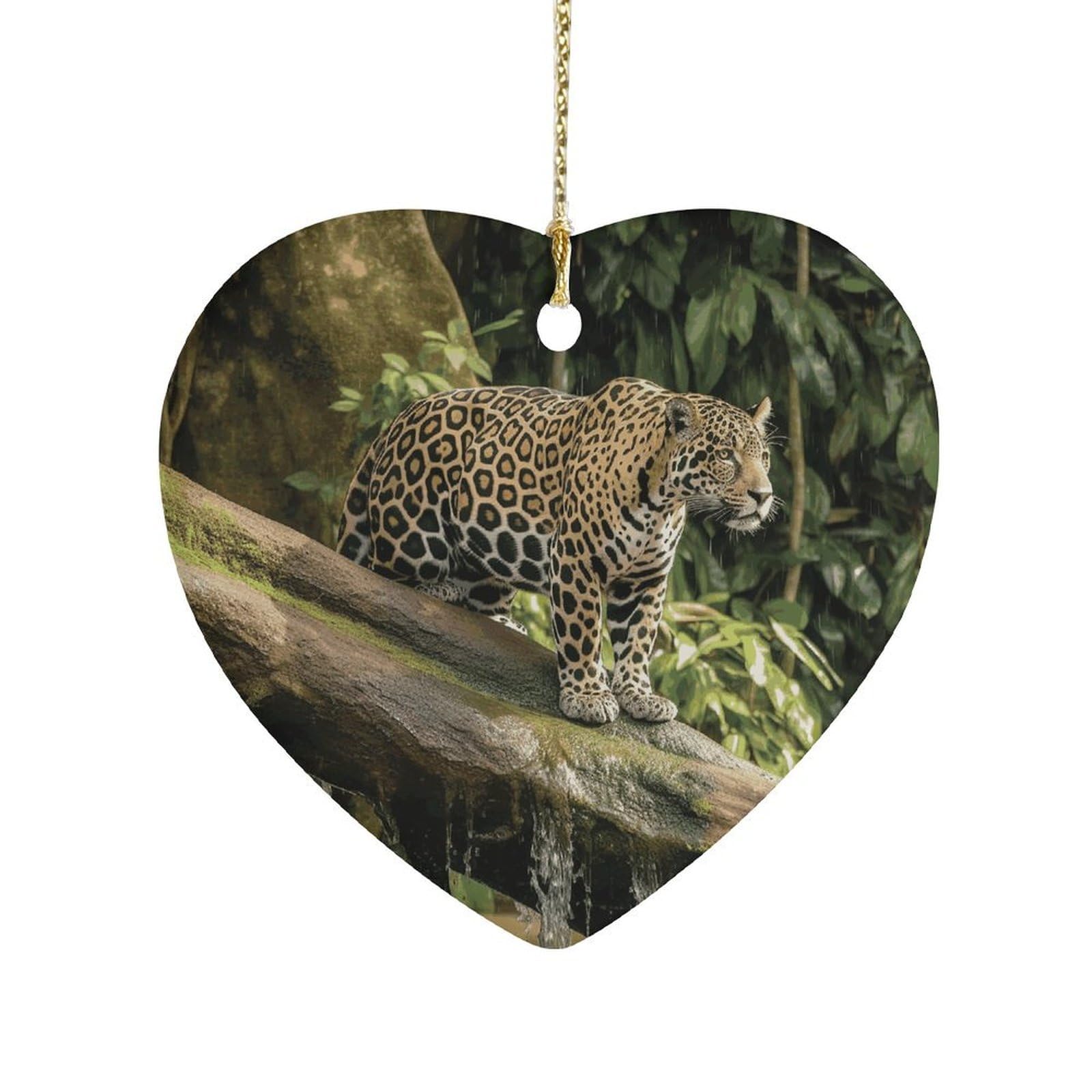 Fekiloot Style Jaguar Cat On Tree Trunk Waterfall Ceramic Ornament Home Decor Keepsake