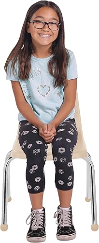 Miniatura 4 de FDP 10380-SD - Silla escolar apilable de 14 pulgadas, asiento apilable para estudiantes con patas de acero cromado y deslizadores de bolas para