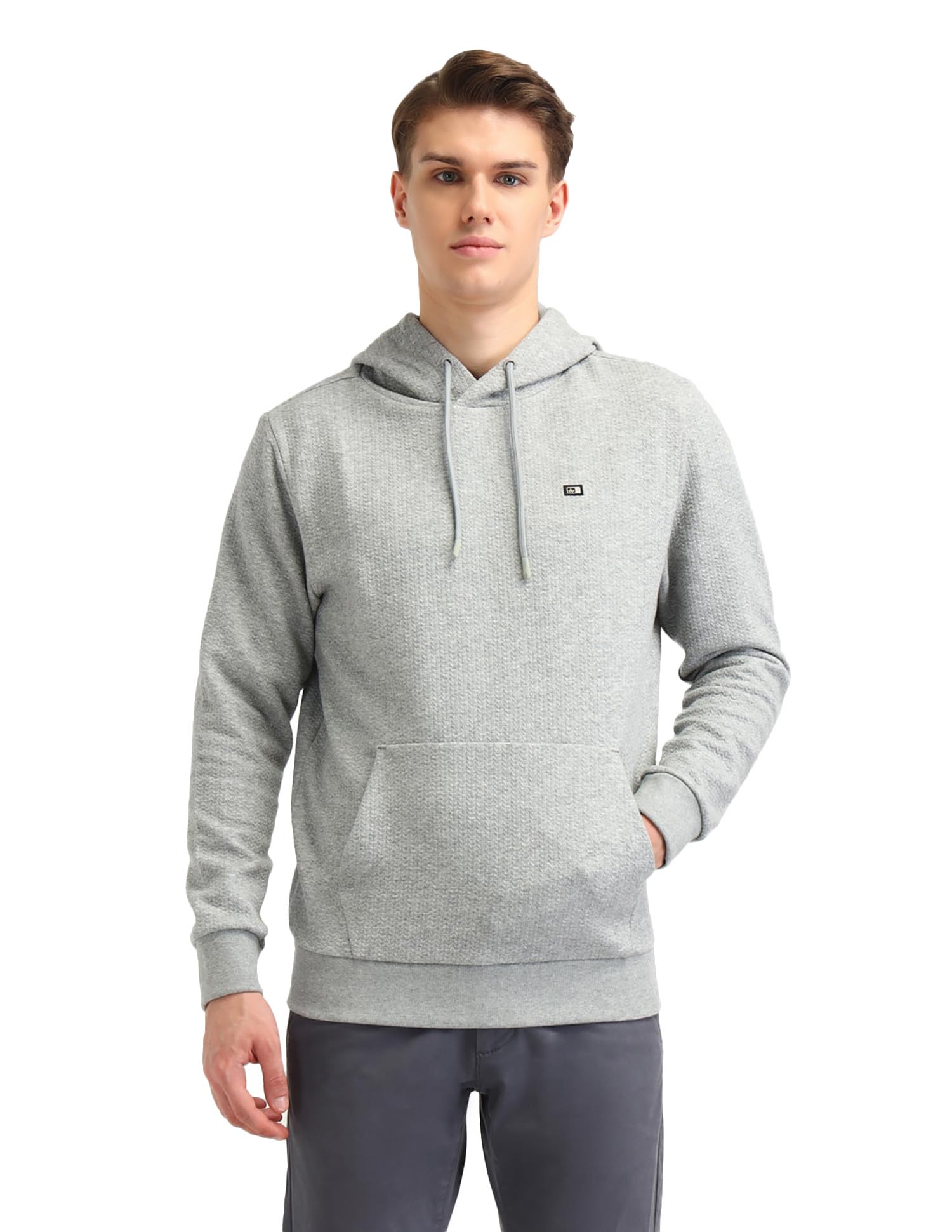 arrow sports Men's Grey Solid Hooded Neck Long Sleeve Casual Cotton Regular Fit Sweatshirt-picture-30