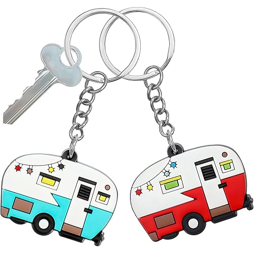 2 Pcs RV Camper Keychain, Camper Keyring Accessories Trailers Retro Camping Car Keychain for Camping Decor RV Travel Trip Souvenirs