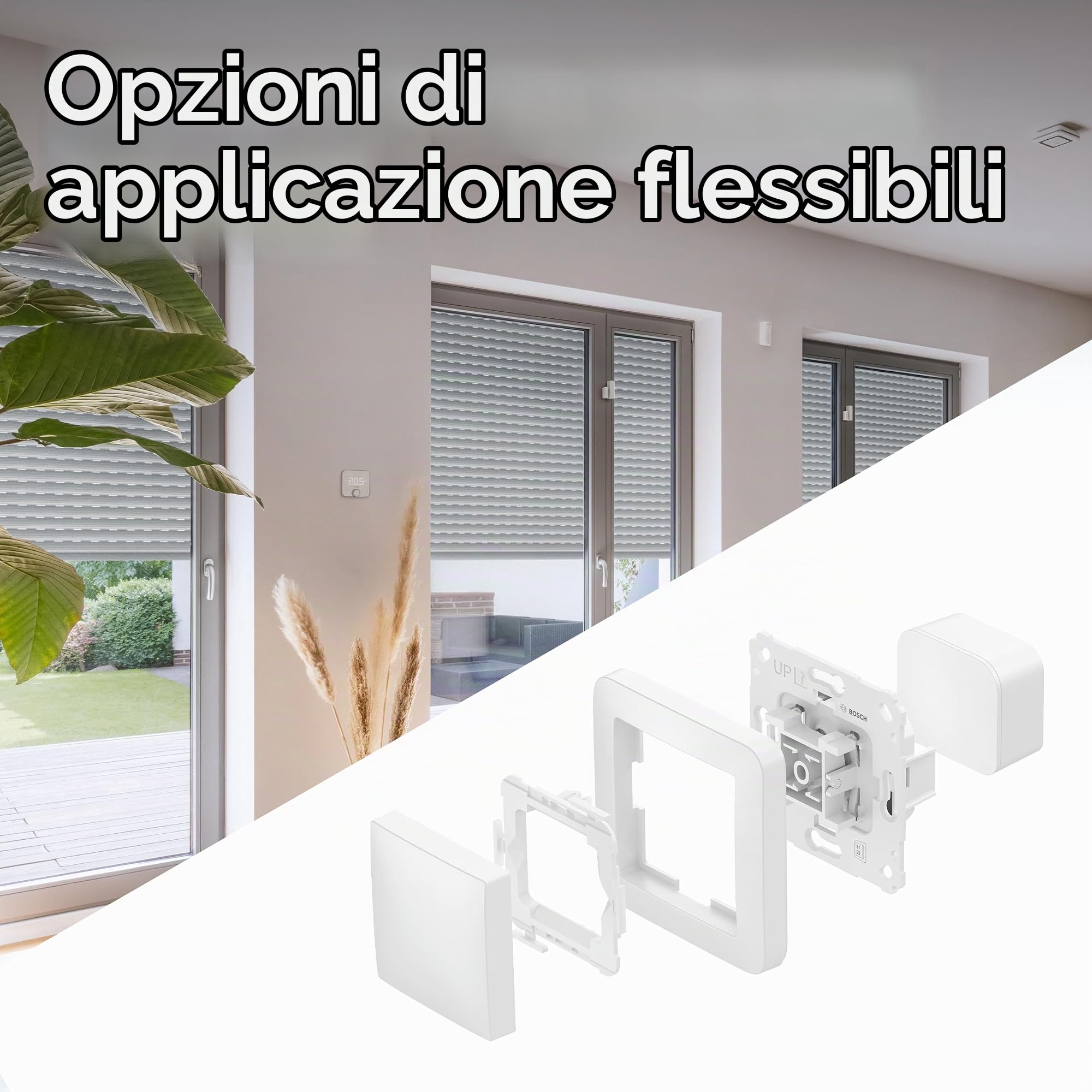 Bosch Smart Home Interruttore a parete per attuatori smart, integrazione salvaspazio nelle scatole a parete, per controllo luci/tapparelle II, relè o dimmer, confezione da 4
