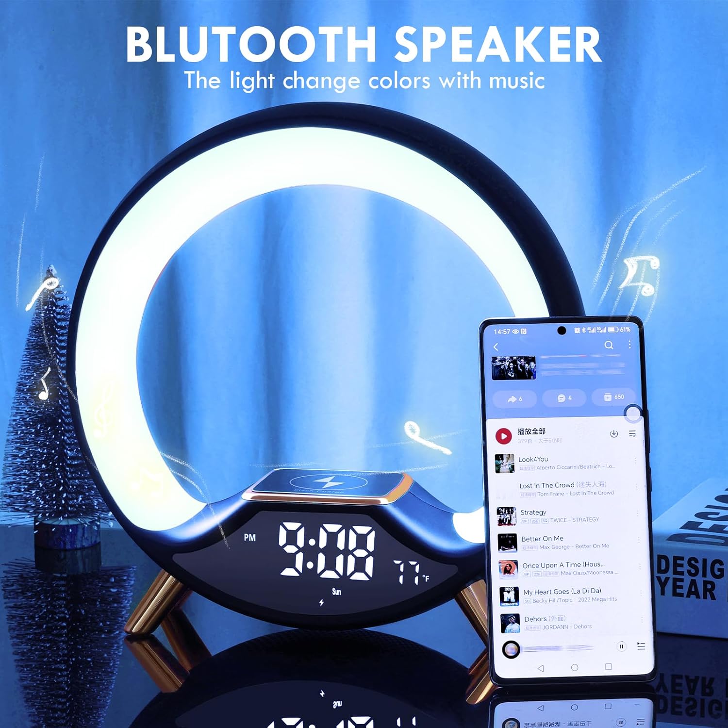 GuDoQi Sunrise Alarm Clock with Fast Wireless Charger Station and Bluetooth, Full Screen with Sunrise Simulation Light, Sleep Aid, Dual Alarms, FM Radio, 10 Colors Nightlight for Bedroom, Black - Image 4