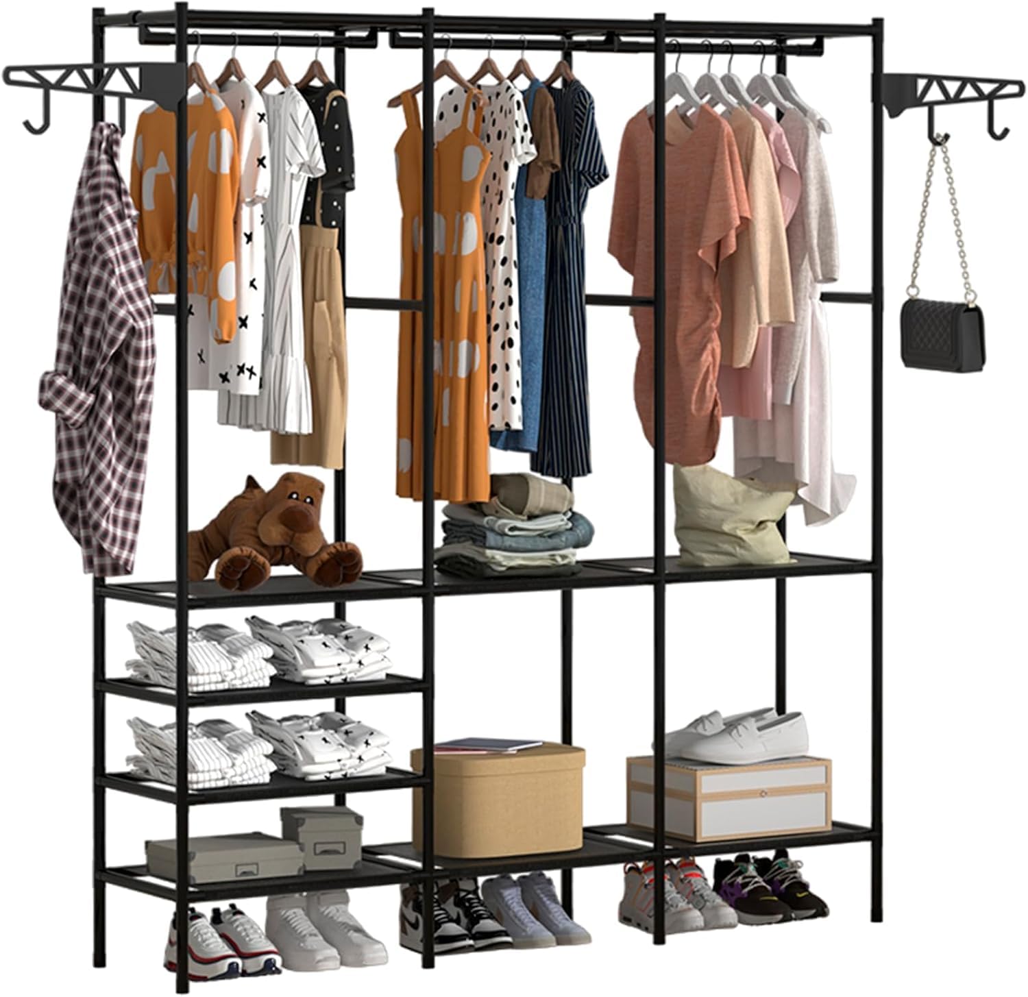 Bluelander Closet Armable para Ropa, Perchero, Closet Organizador, Ropero Armable Organizador, Armario Portatil, Rack para Colgar Ropa, Multifuncional con Ganchos (Con 3 Divisiones)