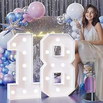 Colorful Marquee Numbers 3FT, Light Up Numbers 18 for 18th Birthday Decoration, 18th Birthday Light Up Sign with 18 Colors Remote Control, Large Numbers for Party Anniversary Decor