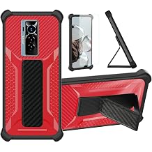 bojioderf Case Compatible for Tecno Phantom X2 Pro 5G Phone Case Cover [with Tempered Glass Screen Protector] Hybrid Case [Folding Support Magnetic] [Frosted Anti-Fingerprint] Red