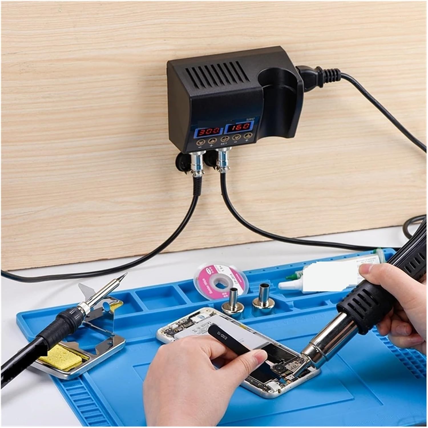 Soldering Iron Station 2 in 1 750W Soldering Station LCD Digital Display Rework Welding Station for Cell-Phone Bga SMD Ic Repair Solder Tools (Kit1)