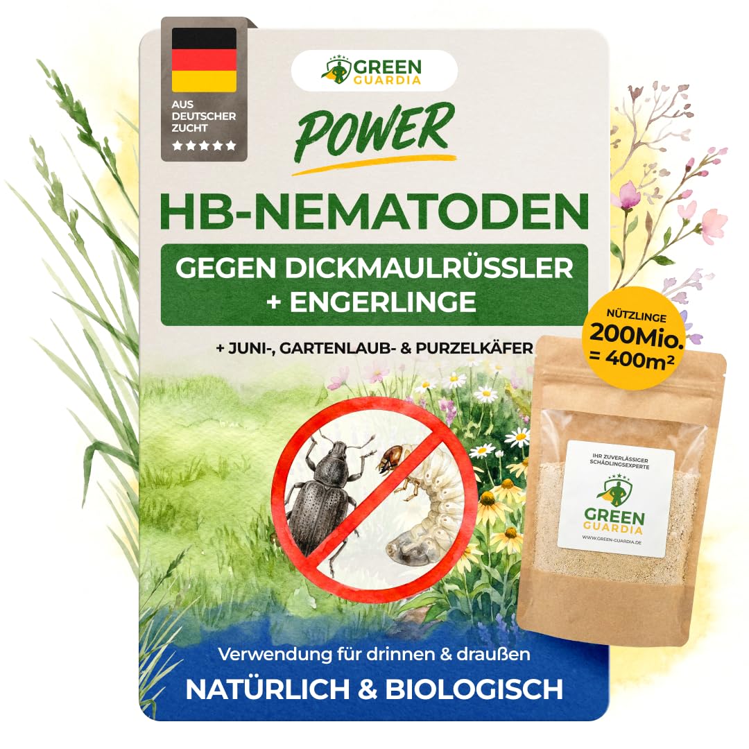 GREEN GUARDIA Power HB-Nematoden gegen Dickmaulrüssler & Engerlinge - 200 Mio. (400m²) -biologische Schädlingsbekämpfung, umweltfreundlich, chemiefrei.Einfach anzuwenden &Sicher für Mensch&Tier