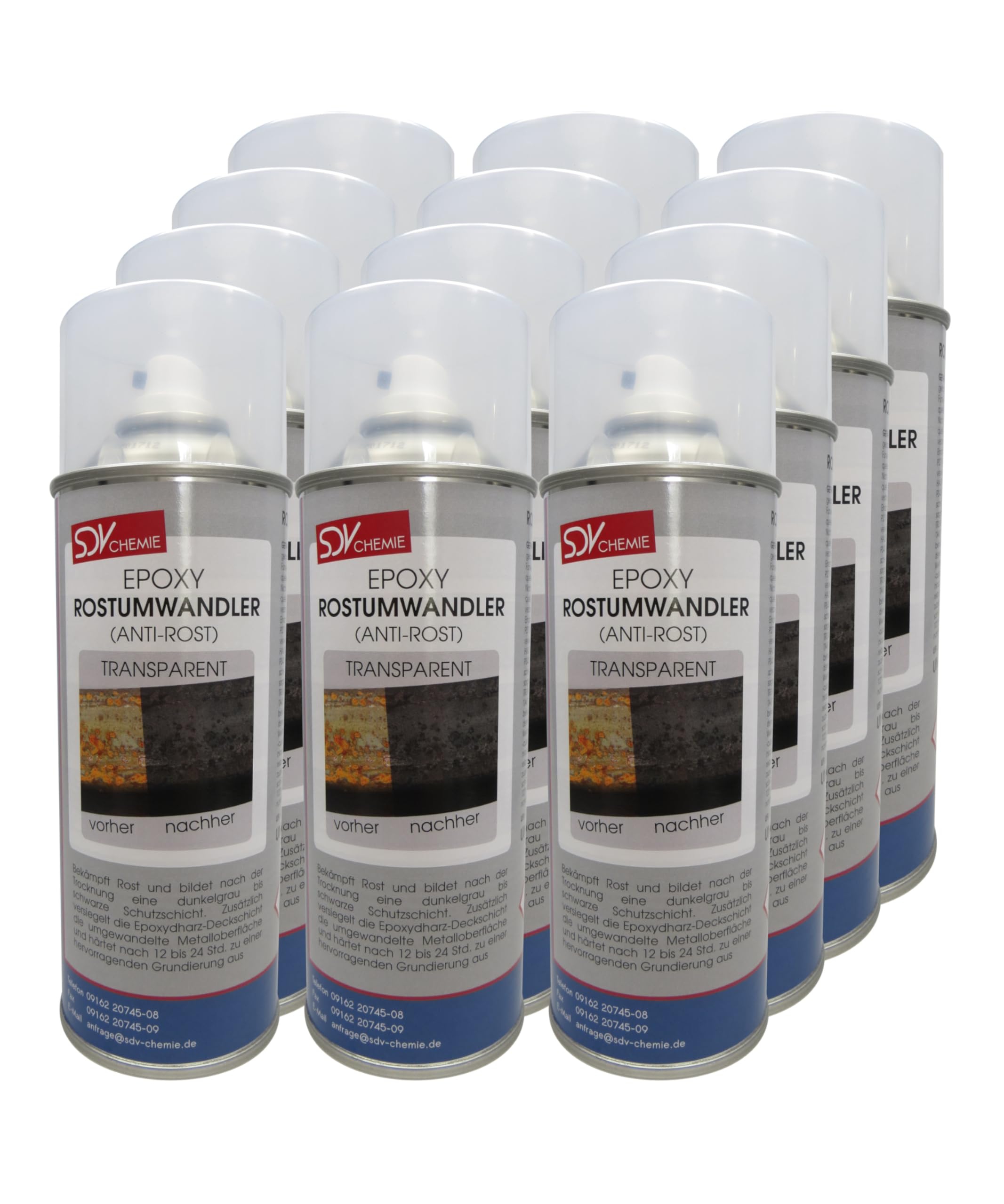 SDV Chemie EPOXY Rostumwandler Spray 12x 450ml Roststopp und Grundierung | Anti Rostspray, 2in1