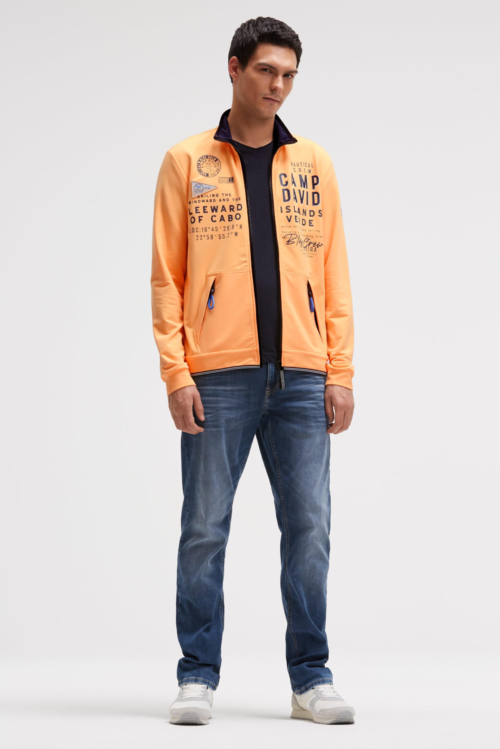 Camp David Herren Leichte Sweatjacke mit Label Prints