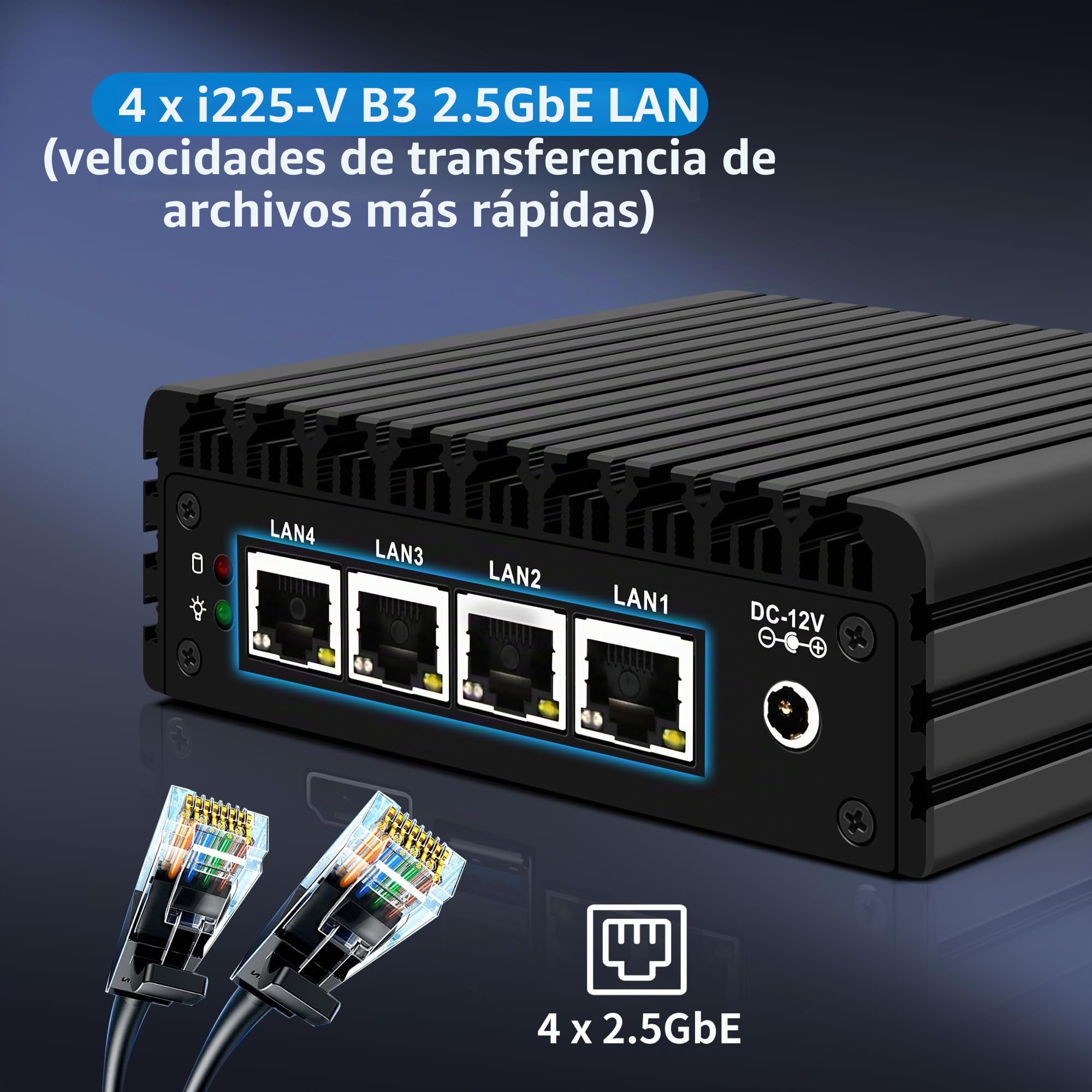 CWWK Mini PC Firewall Micro Appliance, Pentium J3710, 4 x LAN i225 2.5GbE, OPNsense Hardware Mini Ordenador, Fanless PC, DDR3L 8GB RAM 128GB SSD, AES-NI, Console COM, HD, DP