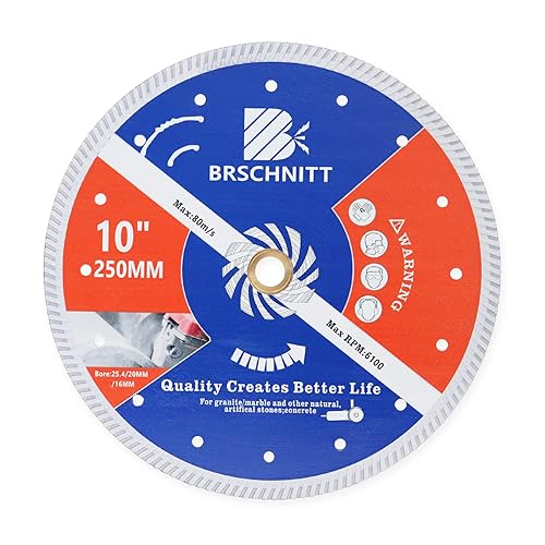 Hoja de diamante para mampostería, 10 pulgadas (9.843 in) con eje de 1"-45"-58" disco de corte de diamante continuo secohúmedo para granito, mármol,