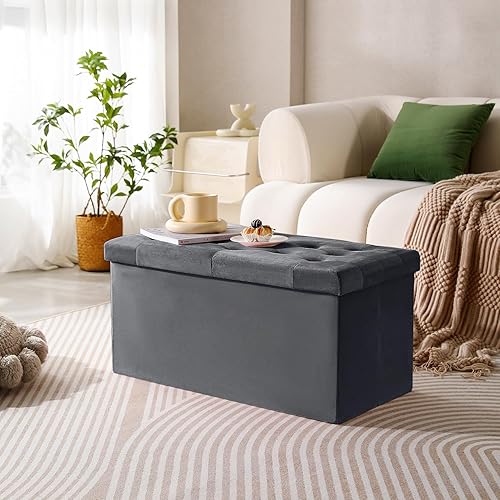 Miniatura 61 de PRANDOM Otomana con almacenamiento [1 unidad] Taburete cuadrado pequeño de terciopelo plegable con tapa para sala de estar, dormitorio, mesa de