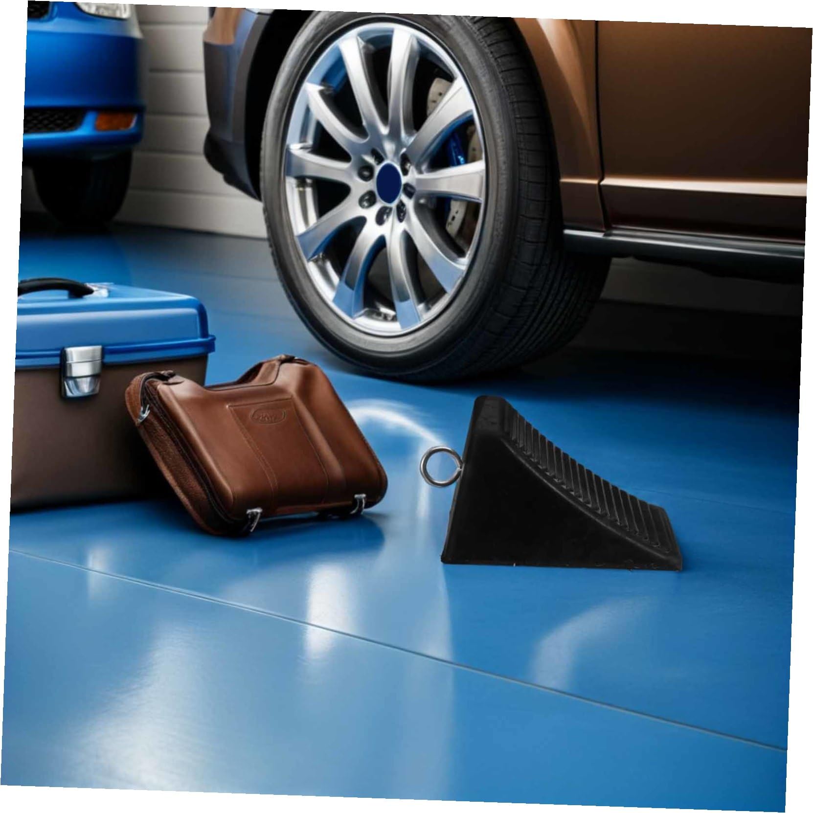 iplusmile 2 Stück Gummiradkeile mit Ring Rutschfeste Reifenstopper für Garage Dreieckige Radblocker für Kleinwagen Garagen Parkstopper für Auto Anhänger