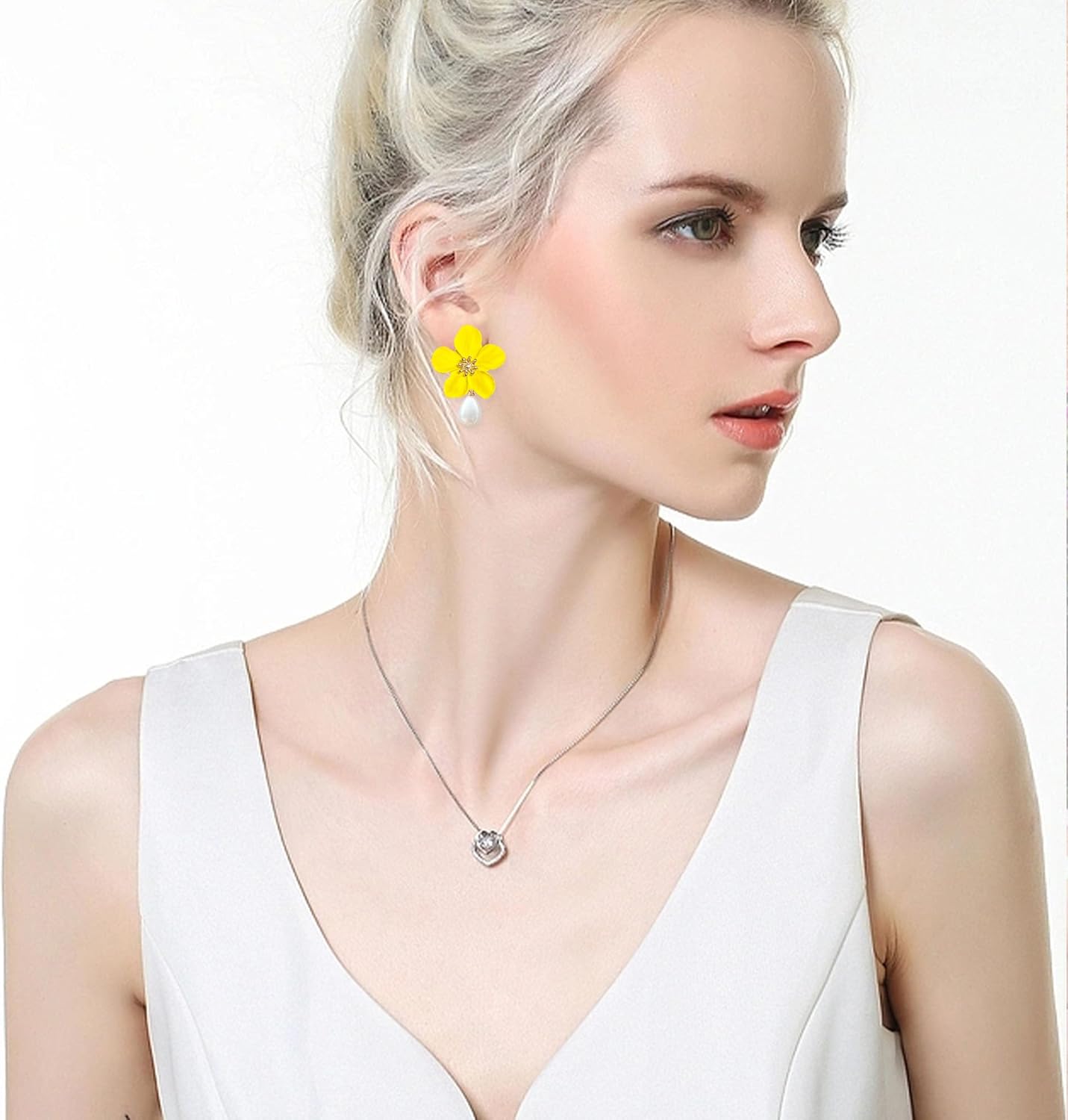 Sweet Flower Pearl Stud Earrings Spring Floral Pearl Flower Dangle Earrings for Women Statement Wedding Holiday Jewelry - Image 3