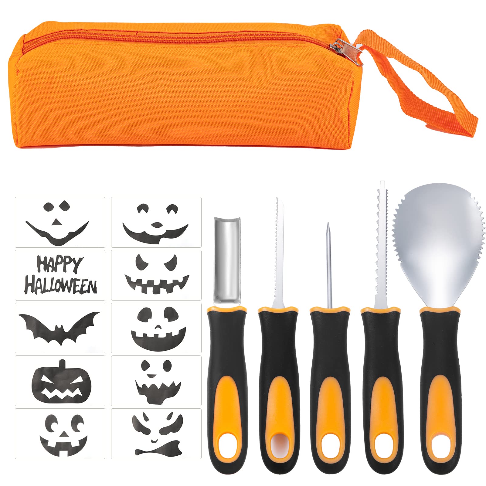 YUET Kit de talla de calabaza de Halloween, 5 piezas de herramientas profesionales de talla de acero inoxidable para decoraciones de Halloween