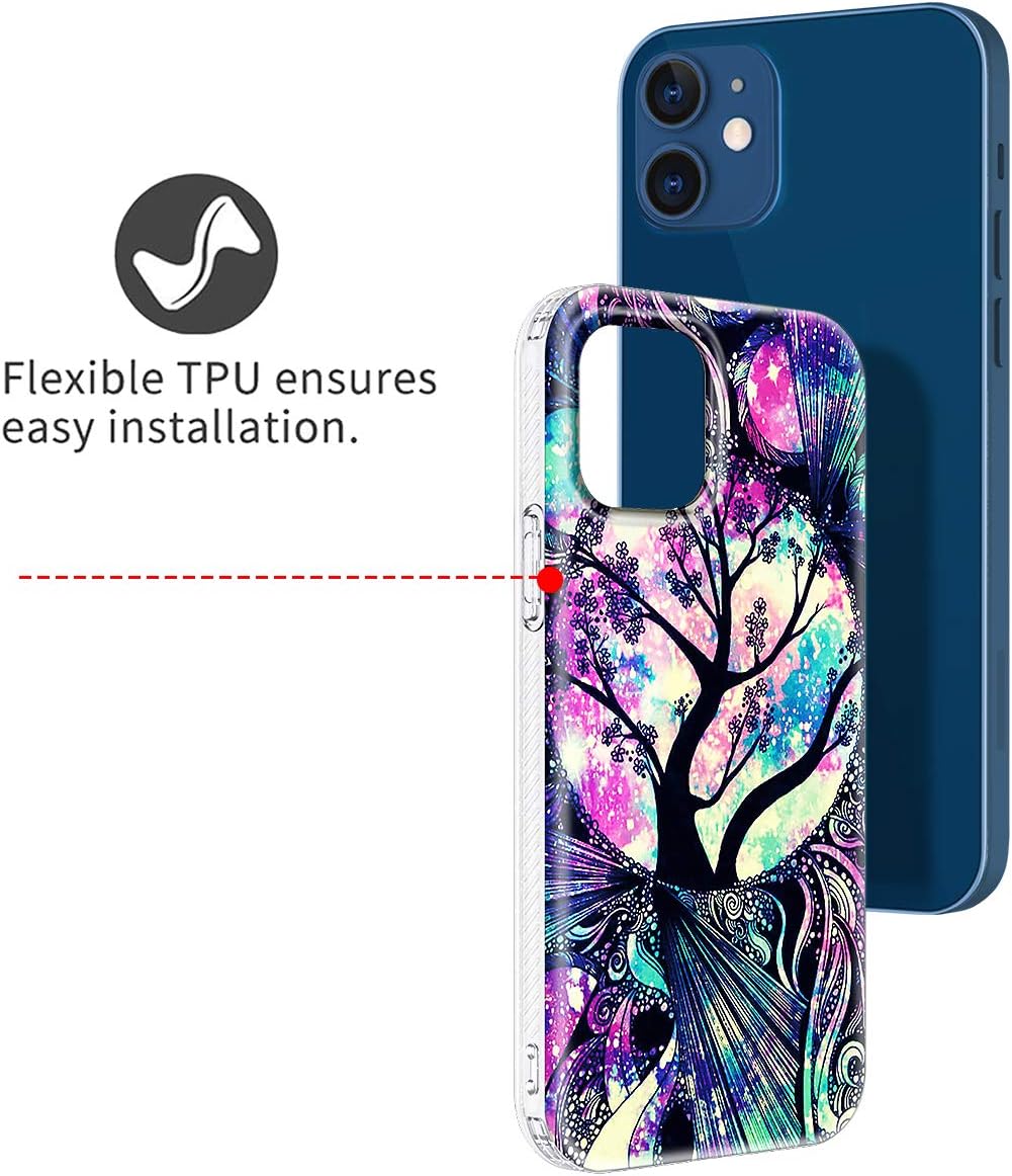 Lamcase Compatible with iPhone 12 Case 6.1 inch and iPhone 12 Pro Case 6.1 inch (2020), Bling Sparkly Glitter Shiny Soft Flexible TPU Slim Fit Drop Protection Shockproof Cover Case, Life Tree