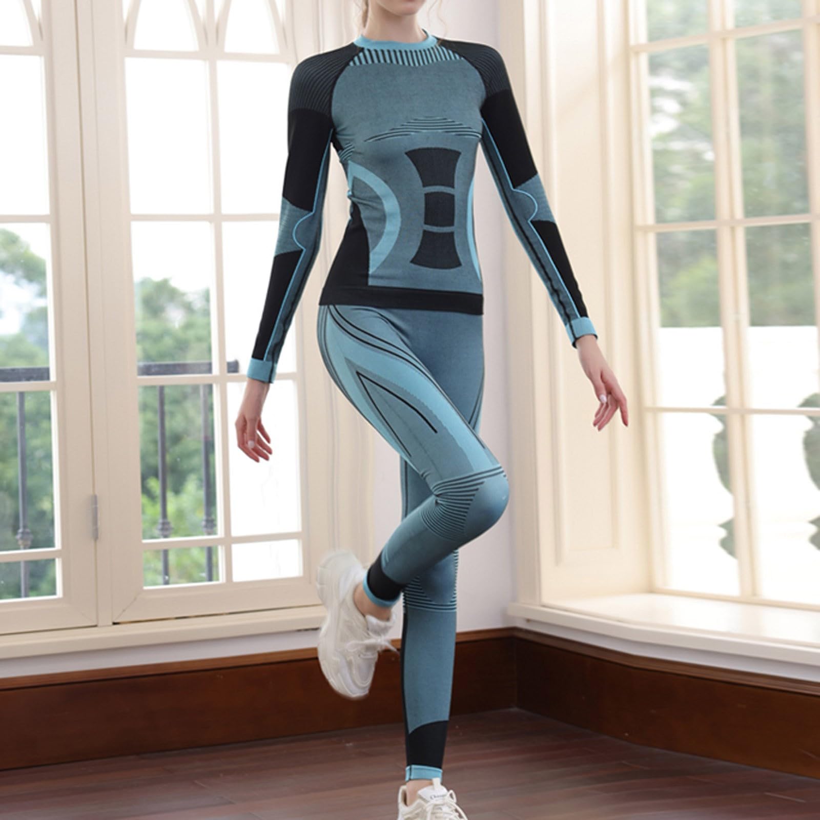 Set Intimo Termico Donna Completo Termico Donna Sportivo Maglia e Leggings Termici Elasticizzati Traspiranti Senza Cuciture Effetto Compressione per Fitness Sci Trekking