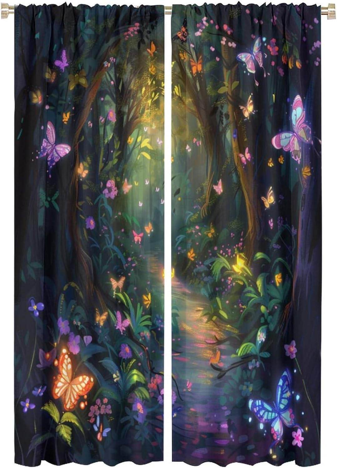 Forest Butterfly Garden Blackout Curtains for Bedroom Living Room, Floral Leaves Plant Nature Thermal Insulated Curtains Rod Pocket Window Drapes, 2 Panels/Each 21" W x 63" L