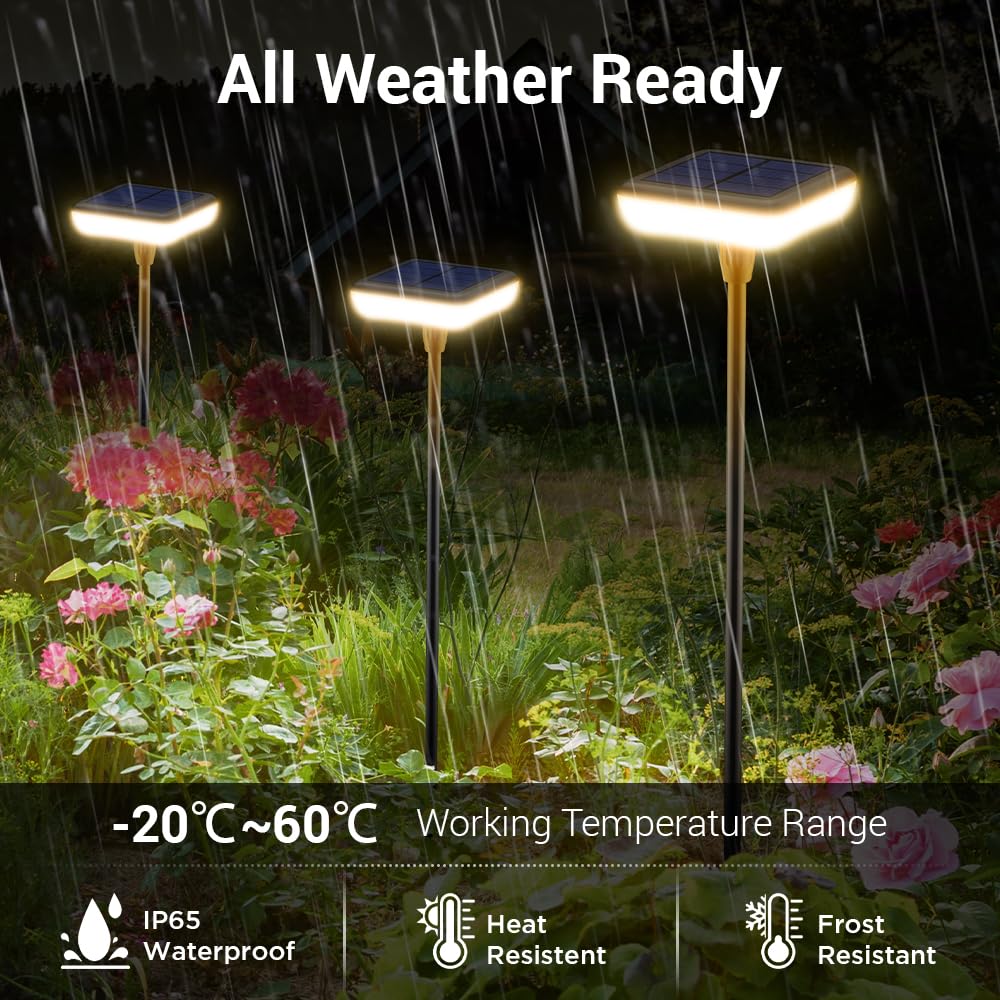 Lampy solarne ogrodowe LED, 4 sztuki, na zewnątrz, ciepła biel, 1000 mAh, super jasne, 34 lumeny, wodoodporność IP65, na zewnątrz, podwórko, do ziemi, na trawnik, dekoracja podjazdu