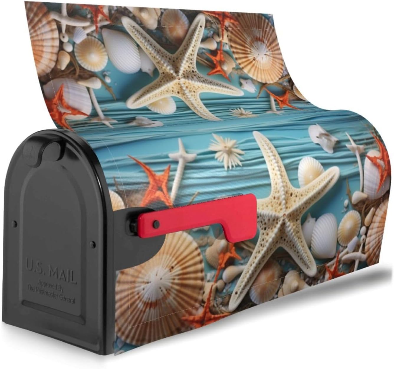 Magnetic Mailbox Cover Summer Seashell Post Box Cover Wrap Beach Starfish Decoration Garden Outdoor Standard Size - 21x18 in