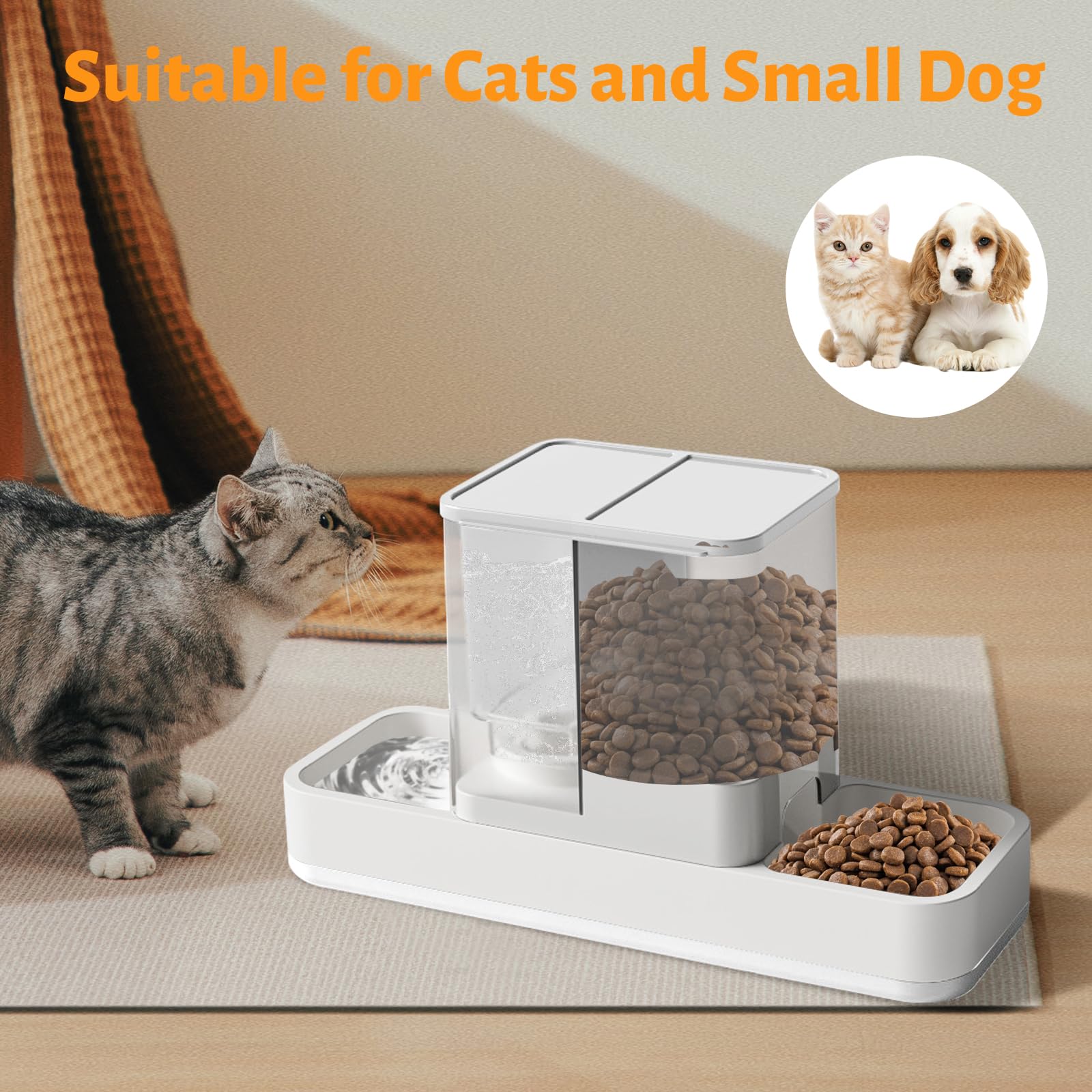 Yummy Sam Comedero automático para mascotas pequeñas y dispensador de agua, 2 en 1 de gravedad para gatos y bebedero, juego de comedero para mascotas pequeñas y medianas, perros, cachorros y gatitos