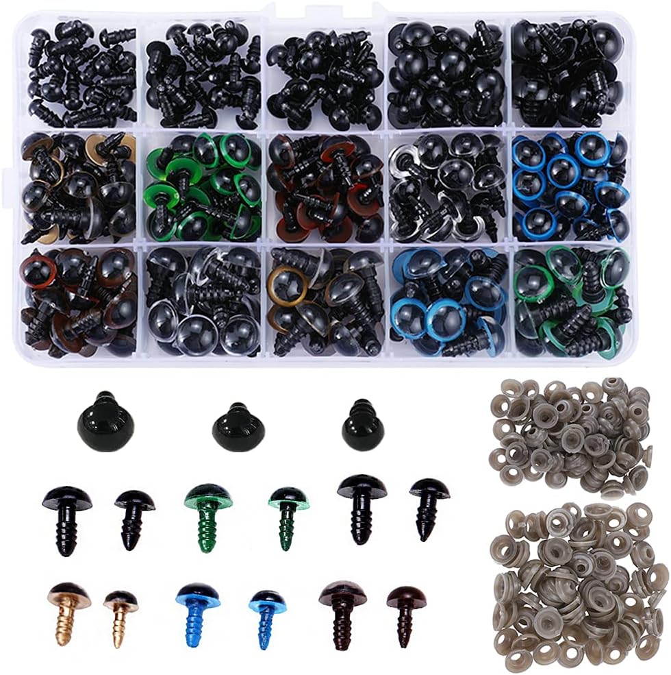 VENTCY 264PCS 6-12mm Safety Eyes for Toy Making Plastic Craft Teddy Bear Eyes and Nose Doll Eyes Crochet Toys Eyes