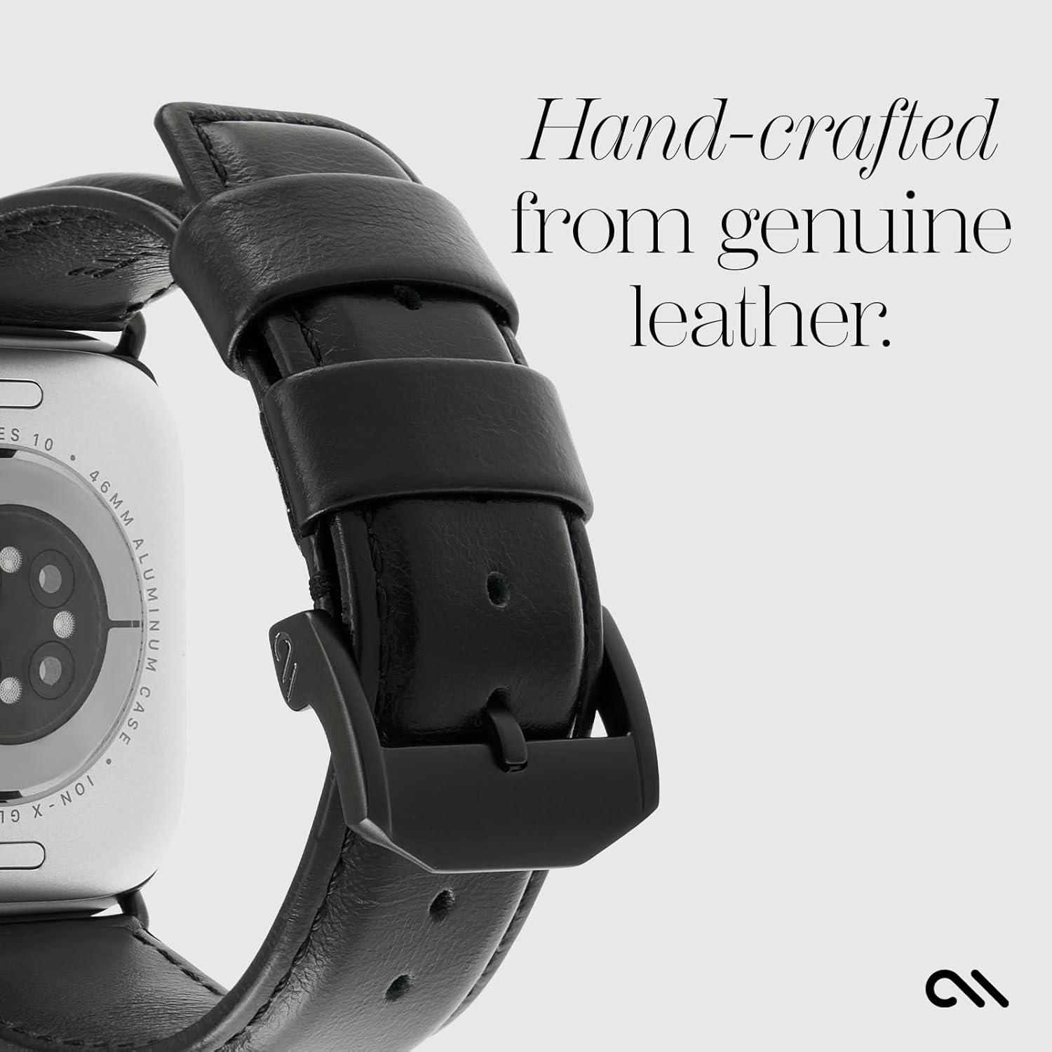 Case-Mate Apple Watch Band for Men and Women - Compatible with 42mm - 49mm iWatch Series 11/10/9/8/7/6/5/4/3/2/1/SE & Ultra 1/2/3 - Signature Premium Leather Band - Easy to Install and Remove - Black