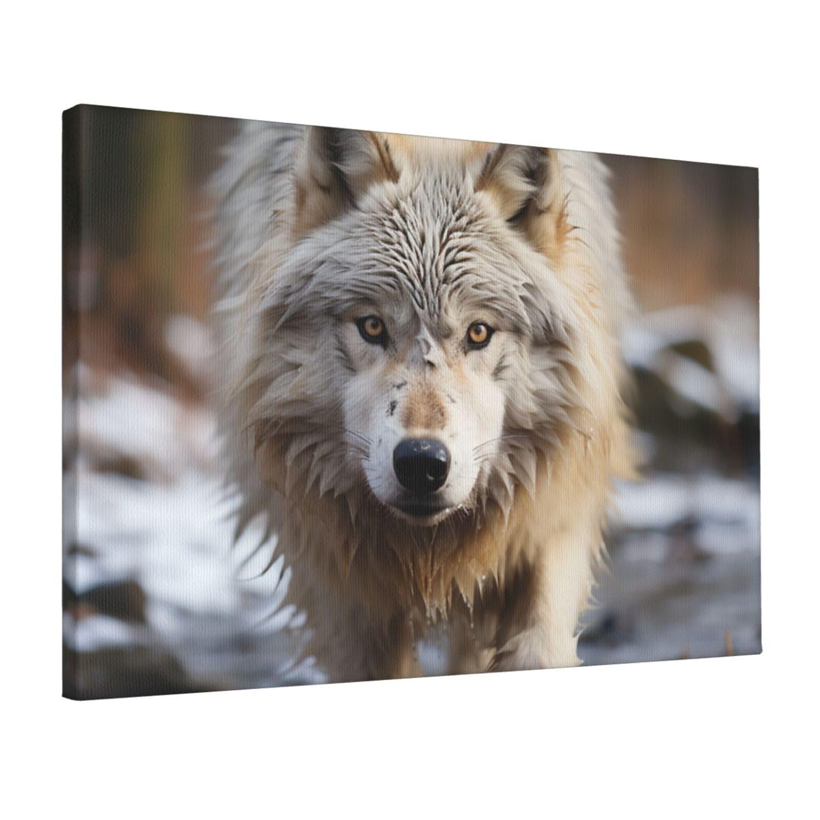 KLOPH Walking Wolf Canvas Wall Art for Living Room 12"x18" Modern Artwork Painting for Bathroom Hanging Canvas Prints Aesthetic Wallart for Bedroom Kitchen Office Wall Decor