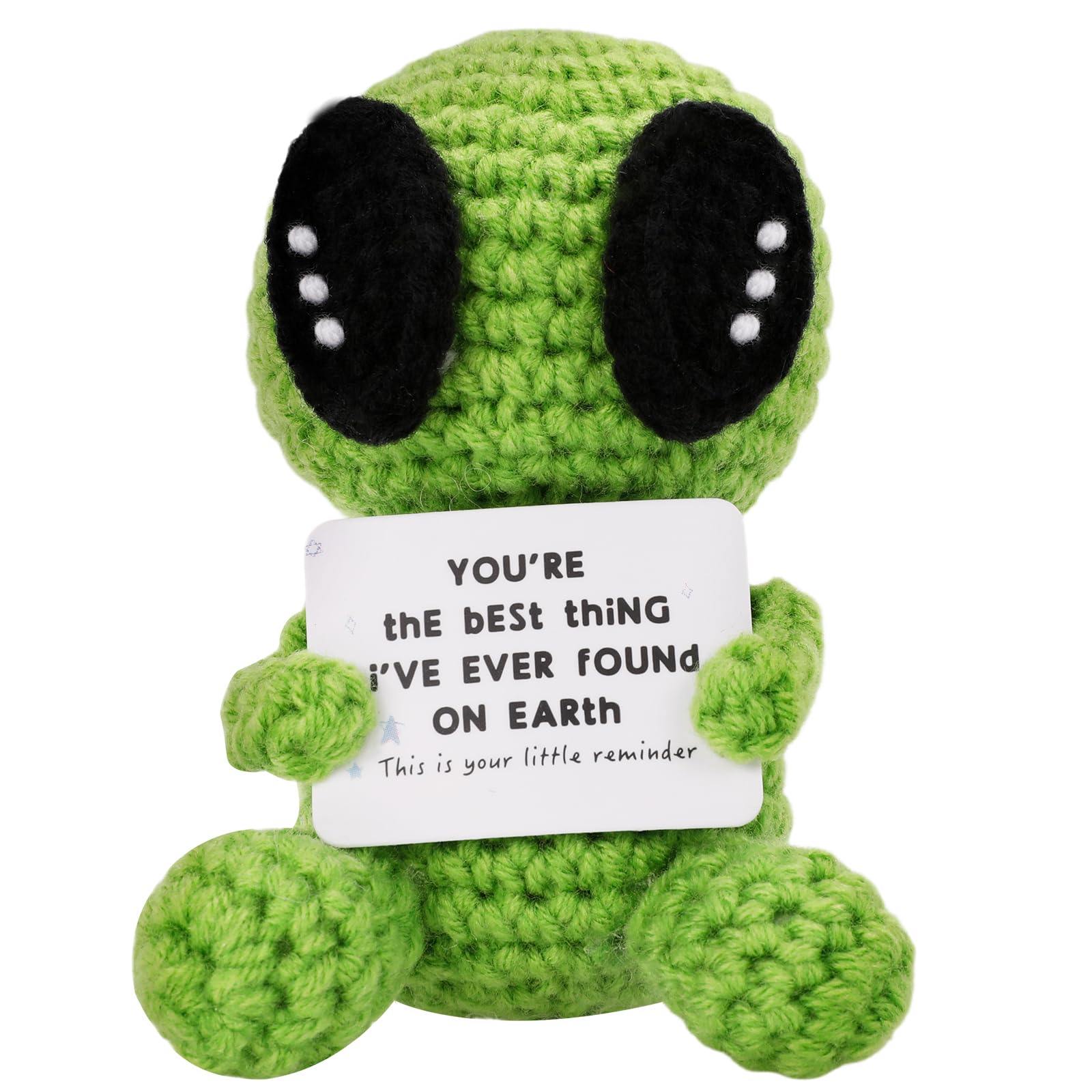 Funny Alien Gifts for Men Women - Handmade Crochet Emotional Support Alien with I Need Some Space Card, Cute Knitted Desk Decor Birthday Gift for Best Friend Coworker Sci-Fi Fan Introvert