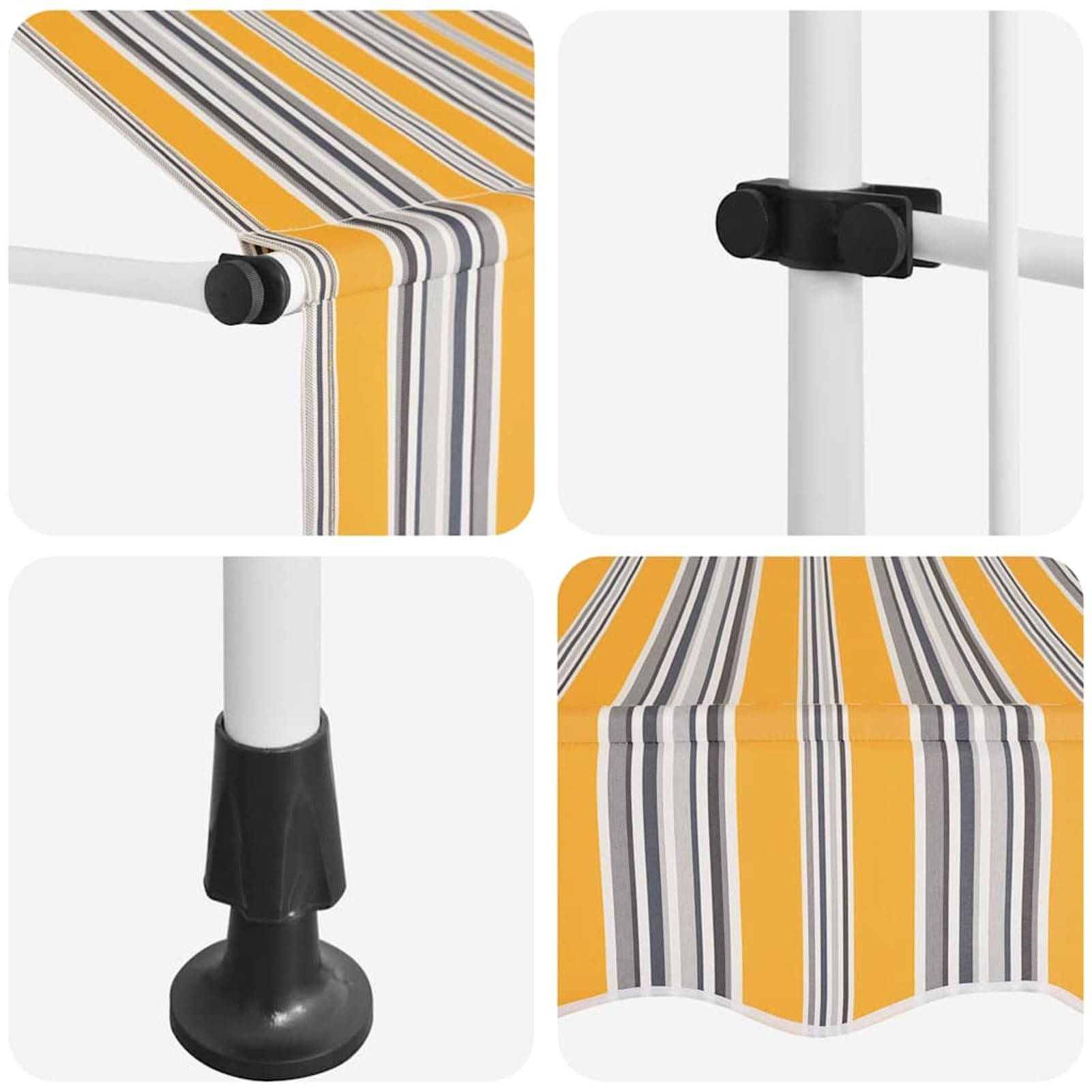 Wysuwana markiza balkonowa, obsługiwana ręcznie, 150 cm, żółto-niebieskie paski, bez wiercenia, z korbą ręczną, aluminiowa markiza odporna na promieniowanie UV, regulacja wysokości i działanie