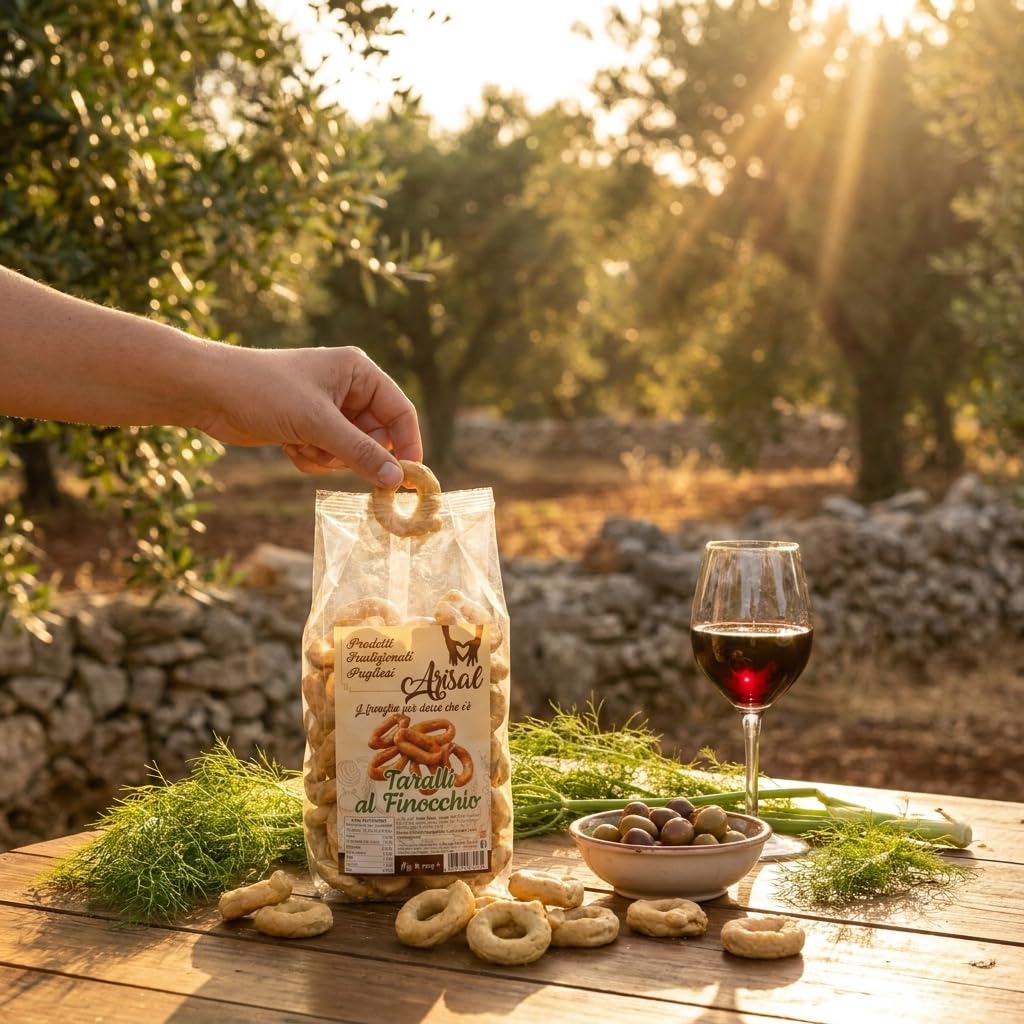Arisal Taralli al Finocchio - Taralli Croccanti Tradizionali Pugliesi - Snack Salato Ideale per Aperitivo - Confezione da 350g