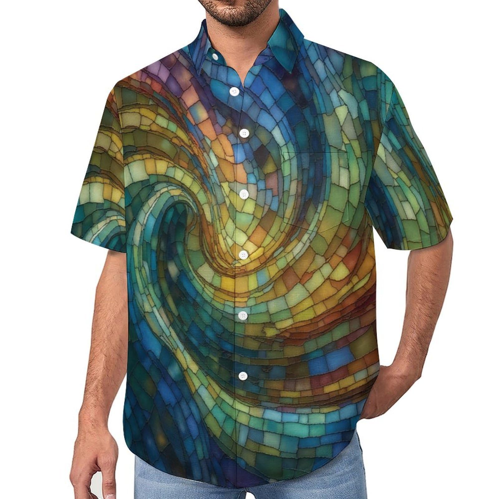 Blusa ligera de verano transpirable con estampado de bloques coloridos 8