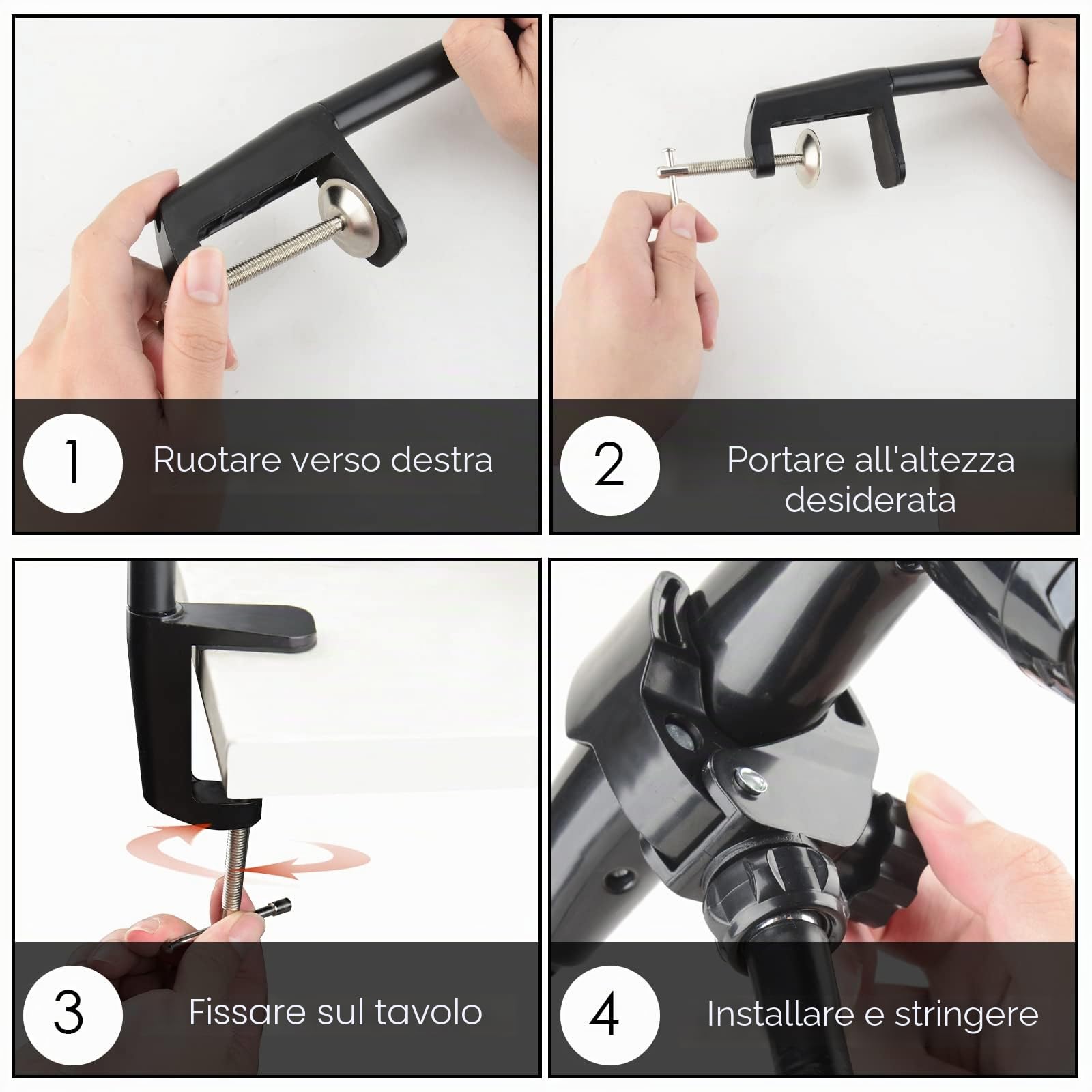 Linkidea Supporto per asciugacapelli a mani libere, supporto per tubo in acciaio inox, morsetto regolabile per asciugacapelli per tavolo da toelettatura cane e animale domestico (nero)