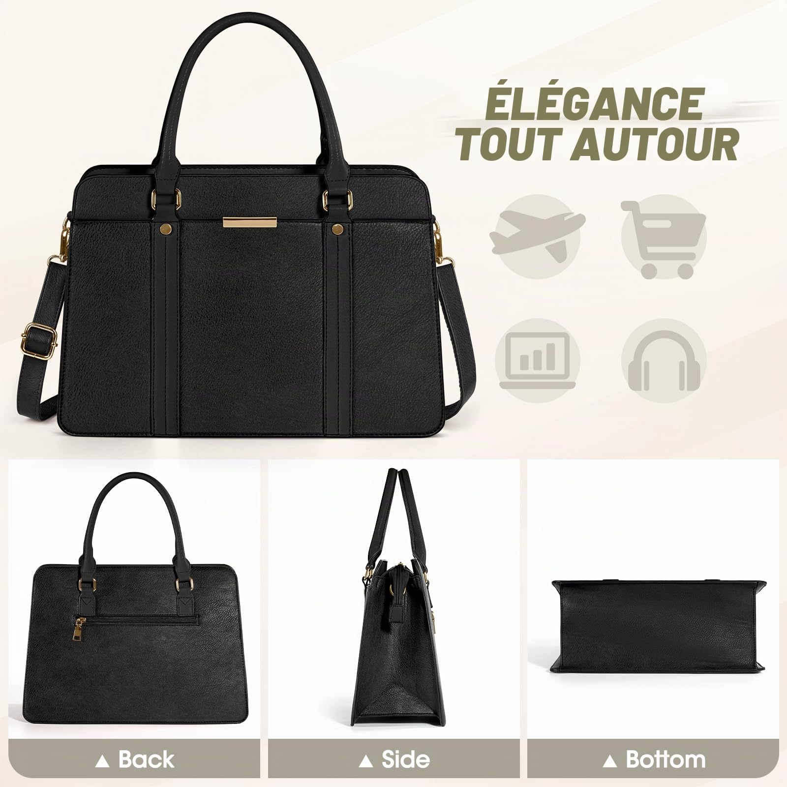 RAINSMORE Sac a Main Femme Sac Bandoulière de 3 Pièces Taille Moyenne | PU Cuir Sacs Portés Main Cabas Fourre Tout pour Université Travail Quotidien