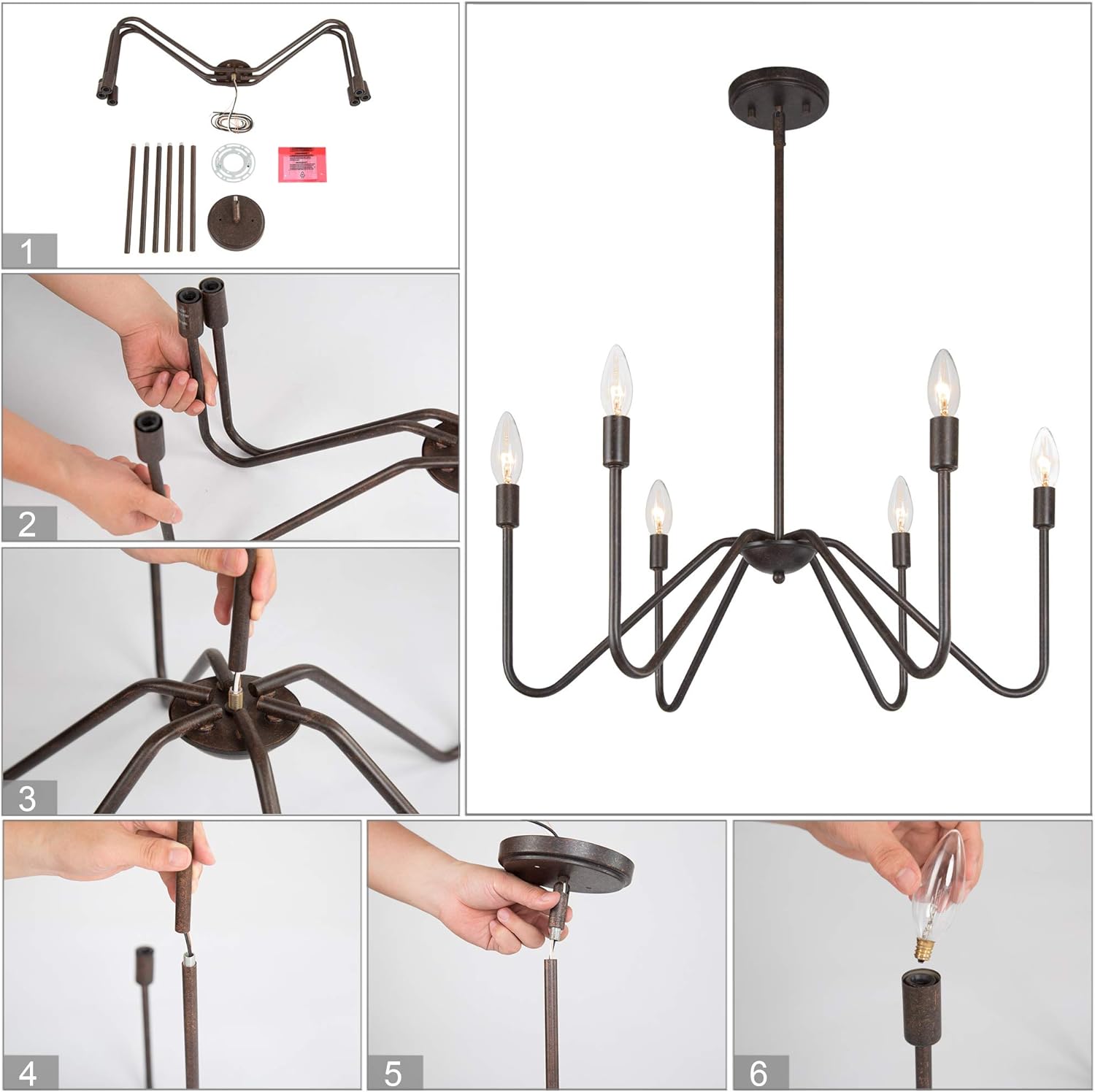 LNC Farmhouse Chandelier, Dining Room Chandelier Lighting Fixture for Kitchen Island & Table, 25” in Dia, Bronze