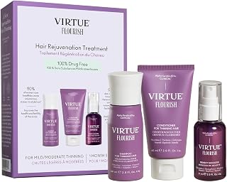 Virtue Flourish Shampoo, Conditioner & Density Booster Spray, Growth Set | 1-month supply, 3-step regimen, hair loss treatment, bond-repair with Alpha Keratin 60KU, herbal fragrance
