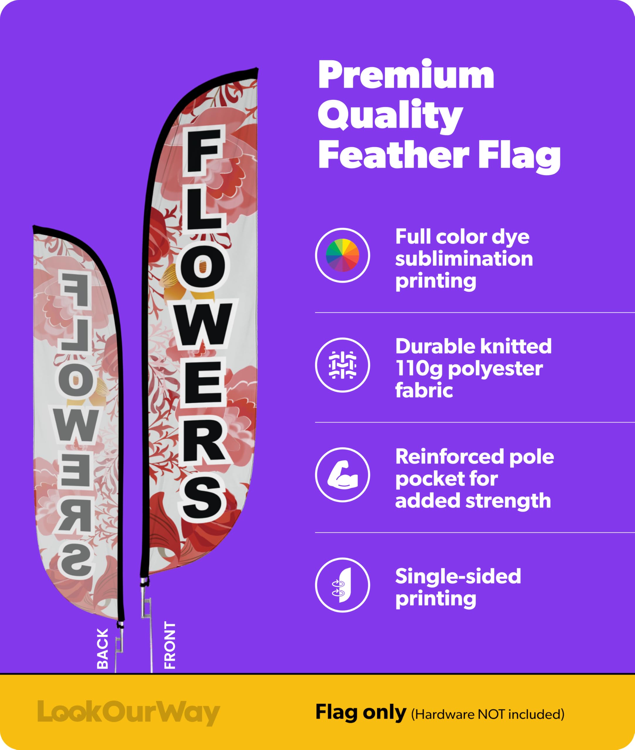 LookOurWay Feather Flag - 12ft Tall Advertising Flag Banner for Business and Events Promotion - Flag Only - Flowers (10M1200150) - Image 2