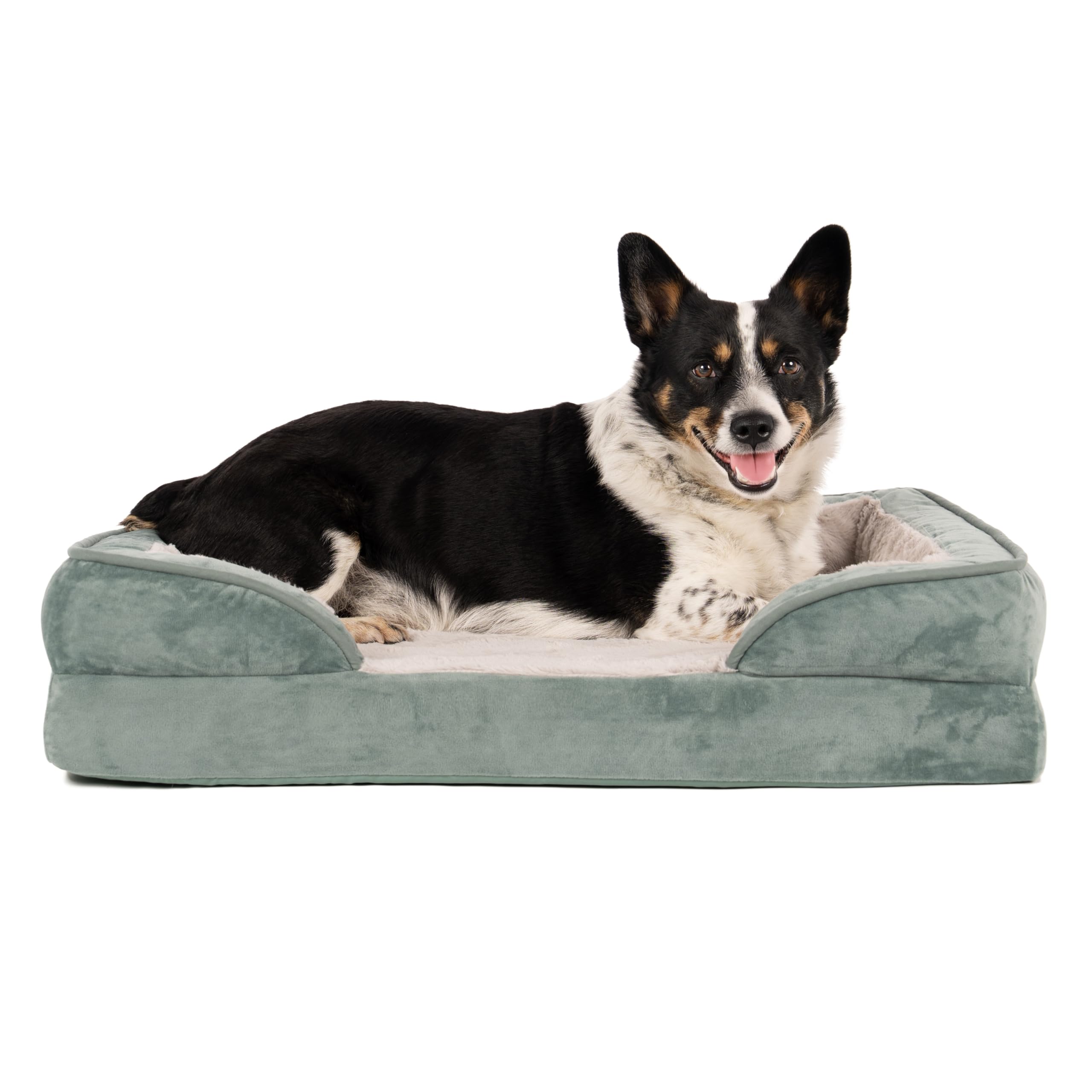 Furhaven Cooling Gel Dog Bed for Medium/Small Dogs w/ Removable Bolsters & Washable Cover, For Dogs Up to 35 lbs - Plush & Velvet Waves Perfect