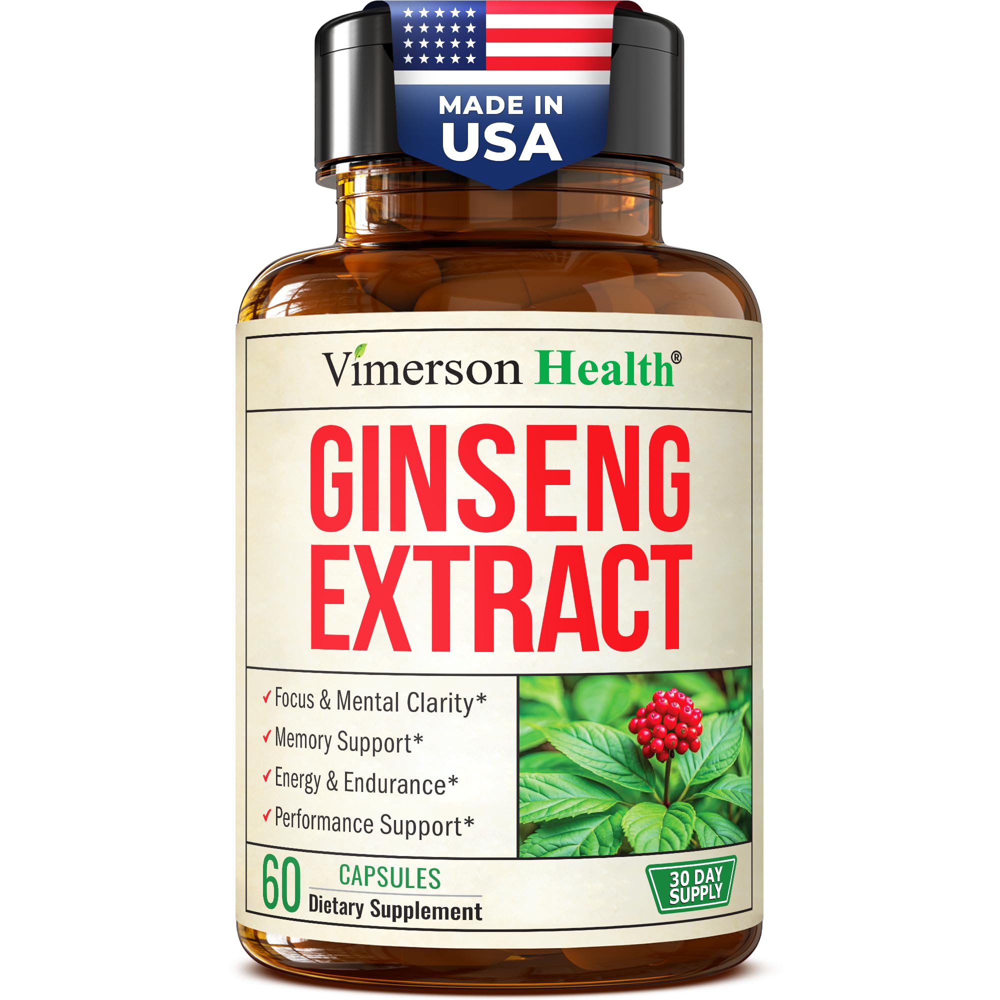 Panax Ginseng Supplement 1000mg – Panax Ginseng for Men & Women – 60 Caps