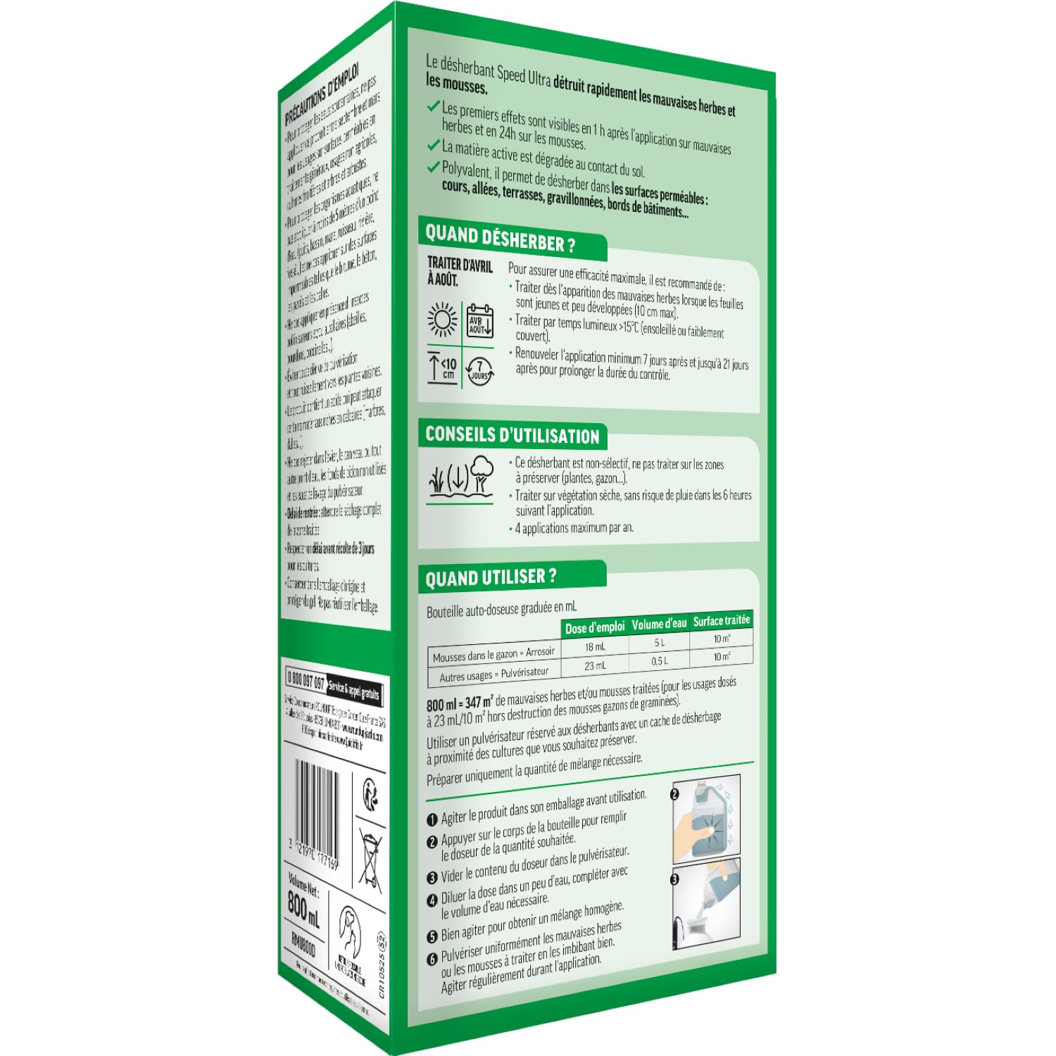 ROUNDUP Désherbant Concentré 800ml 2-en-1 Mauvaises Herbes Mousses 347m²