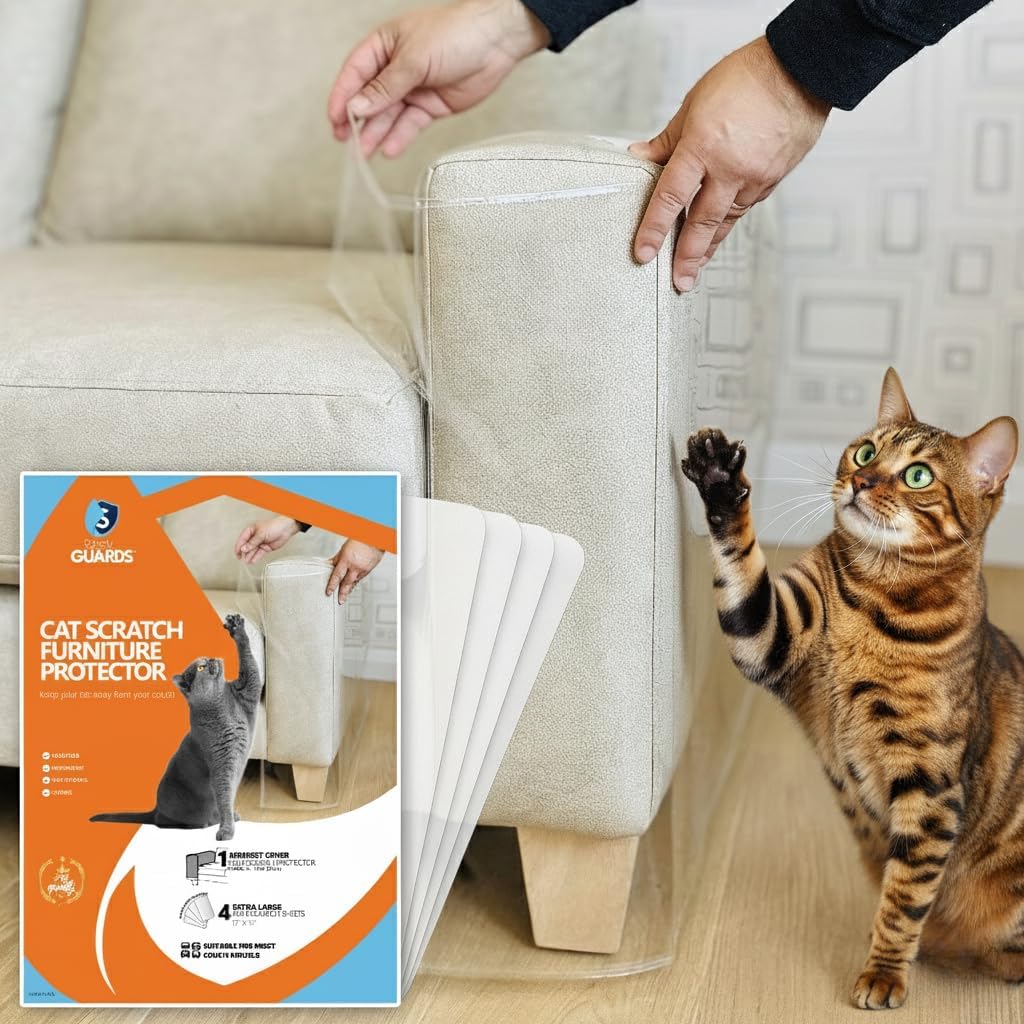 Cat Scratch Furniture Protector, Couch Arm Covers, Furniture Protectors from Cats Scratching, Sofa Arm Covers, One Sided Anti-Scratching Sticky Tape, Cat Scratch Deterrent - Model 1a