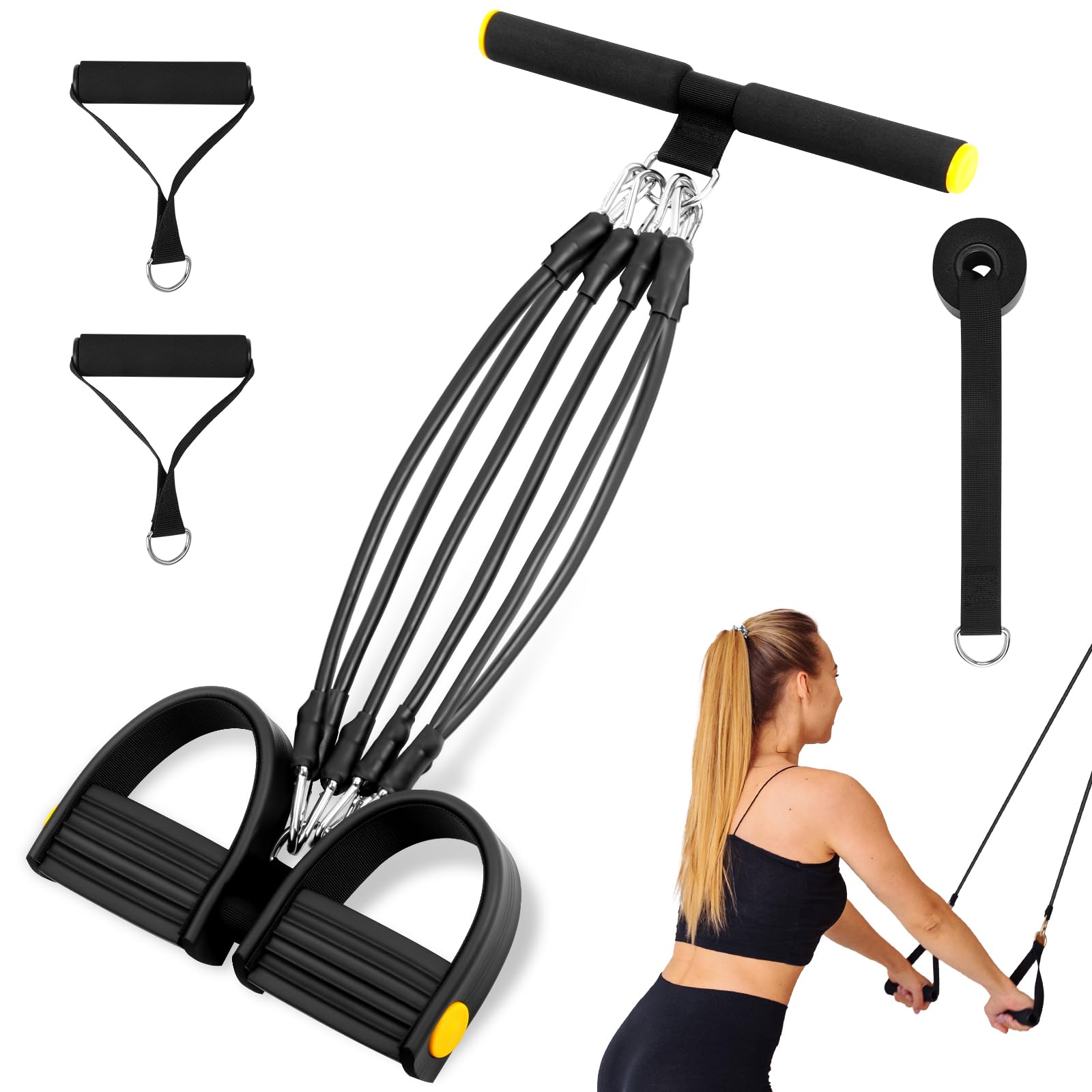 Flintronic Tummy Trimmer Hand Gripper Chest Expander, Elastic Foot Pedal Exercise for Waist and Strength Trainers, Multifunction Sit-ups Pedal Pull Rope for Fitness, Training