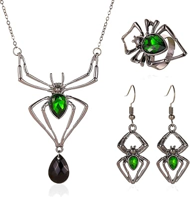 CJIAYUJEW Vintage Gothic Spider Necklace Halloween Crystal Spider Pendant Necklace Punk Style Reptile Animal Jewelry for Woman