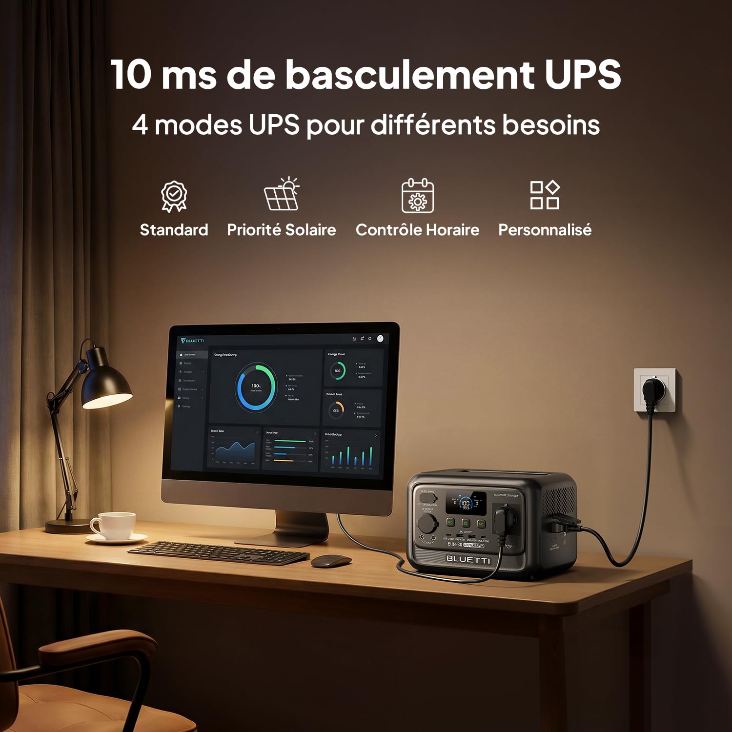 BLUETTI Elite 30 V2 Générateur Électrique Portable, Recharge de 0-100% en 70 Min, 288Wh 600W (Puissance de Surcharge 1500W), Batterie Nomade LFP, Solaire/CAC/Voiture, Pour Panne de Courant, Camping
