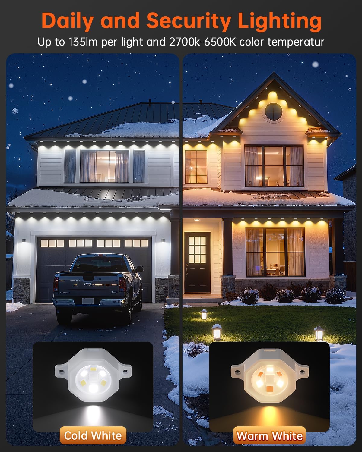 YAYZA! Permanent Outdoor Lights Pro,100ft 72 LED Smart RGB+IC+Warm/Cool White Christmas Eave Lights, 135lm, Music Sync & DIY Scenes, IP67 Waterproof for Outside Decor Works with Alexa,Google, Remote