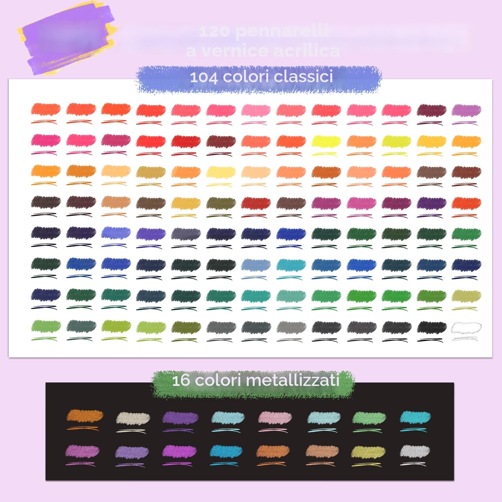 120 Colori Pennarelli Acrilici, Acrylic Paint Marker Brush Doppia Punta(Fine e a Pennello), Dipingere Sassi Professionali per Legno, Vetro, Ceramica, Plastica, Tessuti, Colorazione Tela e Carta