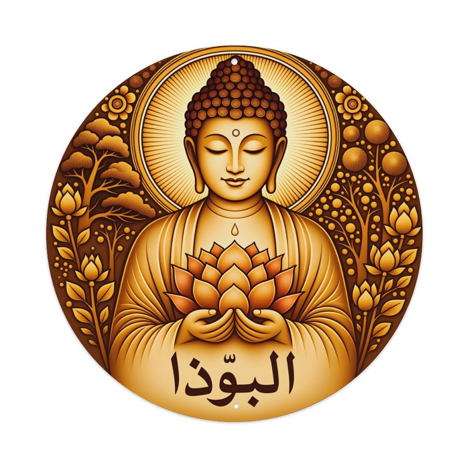 Buddha Lotus Mandala Art Design Round Tin Sign Vintage Style Metal Sign Home Bar Garden Wall Plaque Decor Metal Poster 8x8 Inch