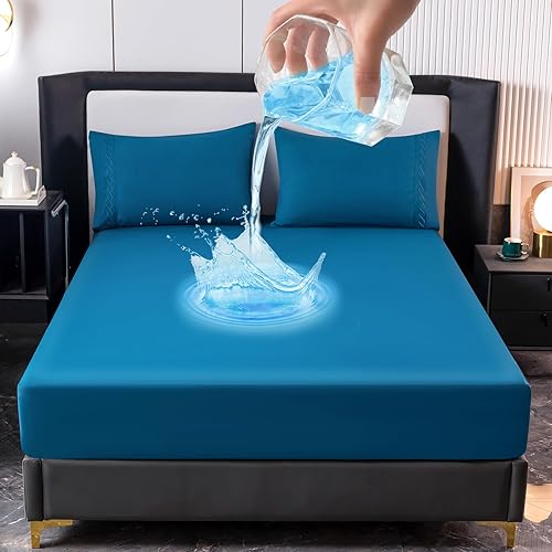 CHENILLE HOME Juego de sábanas bajeras impermeables 4 piezas, cómodo protector de colchón transpirable sin ruido, bolsillo profundo, funda